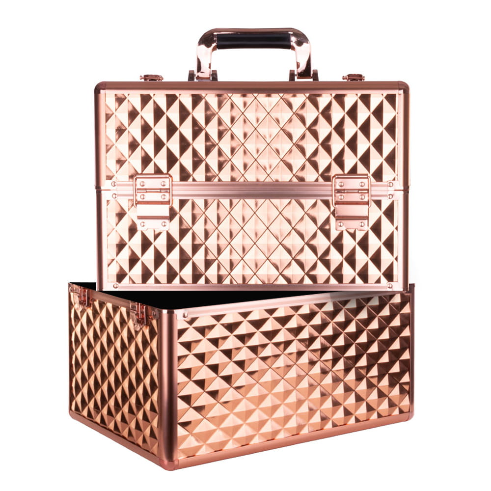 Kuferek Kosmetyczny XXL Dwuczęściowy Na Lampę I Frezarkę Diamond 3D Rose Golden Okucia Rose Golden