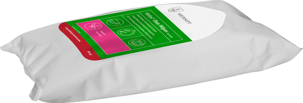 Velox Duo Wipes - Alkoholowe Chusteczki do Dezynfekcji i Mycia Flow Pack 50szt.