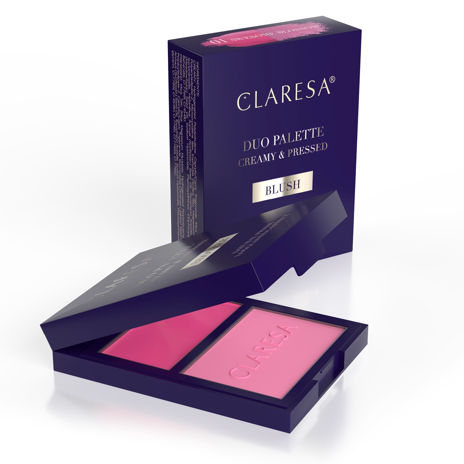 Claresa Duo Palette Creamy & Pressed - Blush, 01 Awesome Blossom, Kremowo-Pudrowa Paleta Do Konturowania - Róż 8,5g