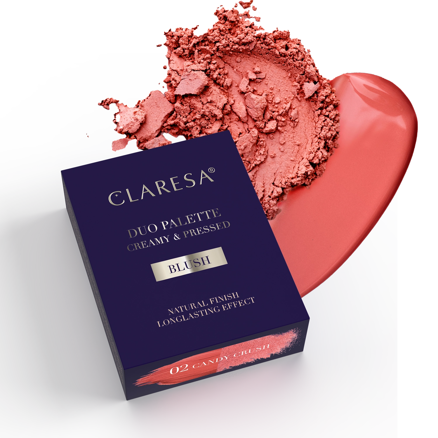 Claresa Duo Palette Creamy & Pressed - Blush 02 Candy Crush, Kremowo-Pudrowa Paleta Do Konturowania - Róż, 8,5g