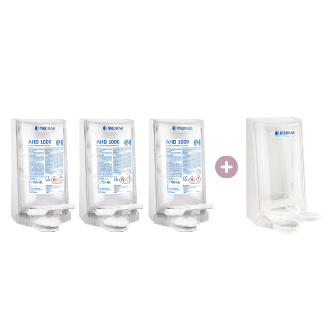 Medilab Zestaw Dozownik Sterisol Biały + 3x Sterisol 1000 AHD 700ml