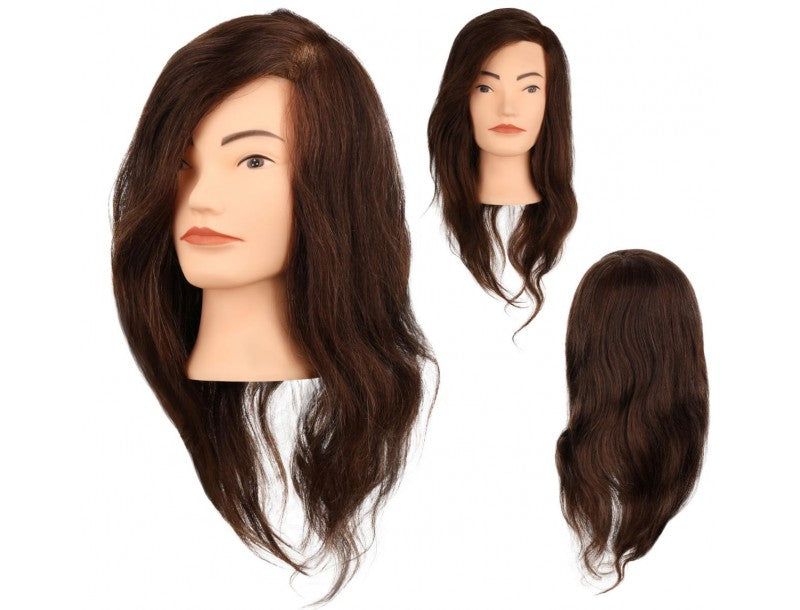Poniks Główka Treningowa Fryzjerska Damska 45cm 100% Naturalny Włos Ludzki Brąz