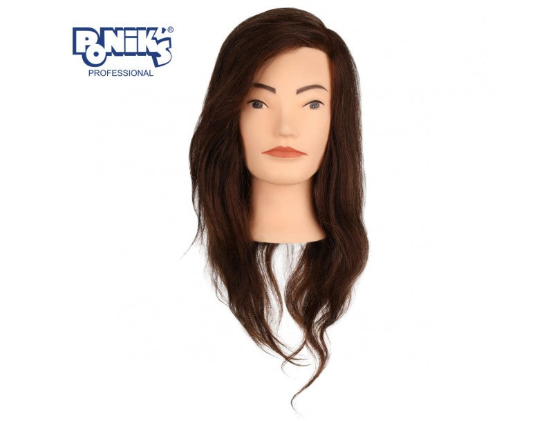 Poniks Główka Treningowa Fryzjerska Damska 45cm 100% Naturalny Włos Ludzki Brąz