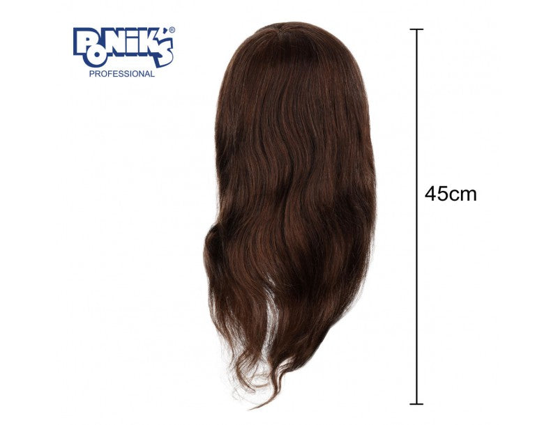 Poniks Główka Treningowa Fryzjerska Damska 45cm 100% Naturalny Włos Ludzki Brąz
