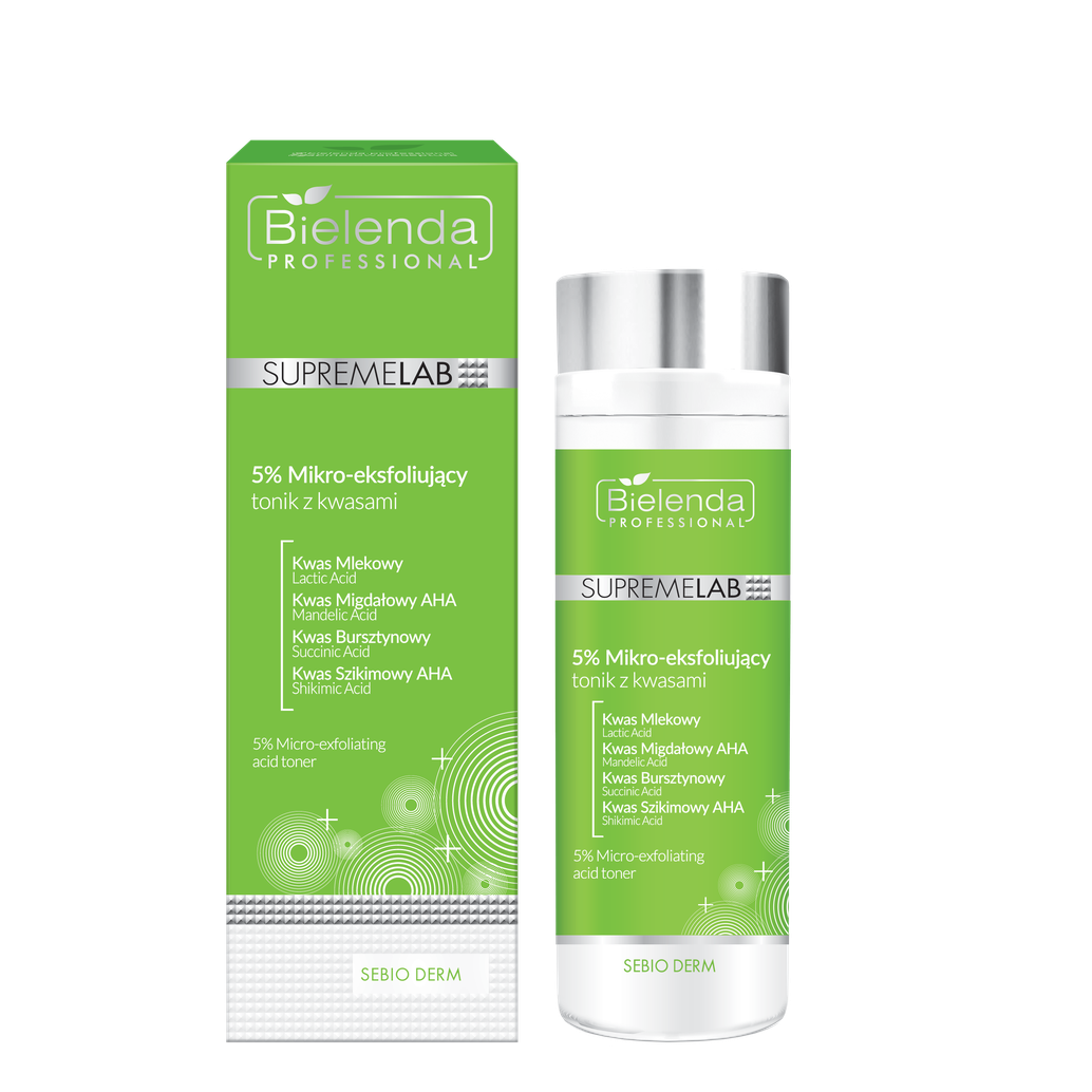 Bielenda Supremelab Sebio Derm - 5% Mikro-Eksfoliujący Tonik z Kwasami 200ml