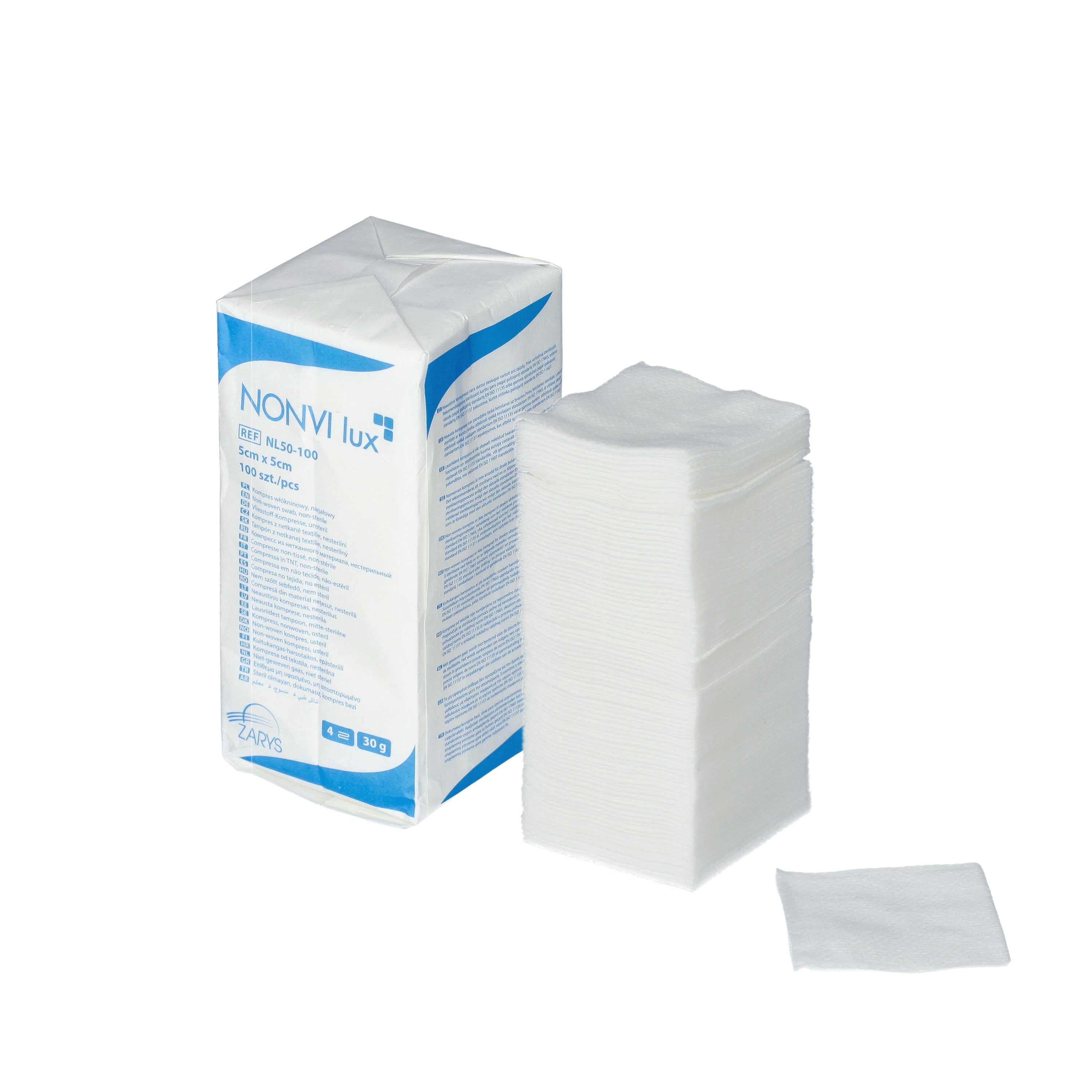 NONVI Lux - Kompres Włókninowy, Niejałowy, 30G, 4W, 5cm X 5cm X 100 Szt.
