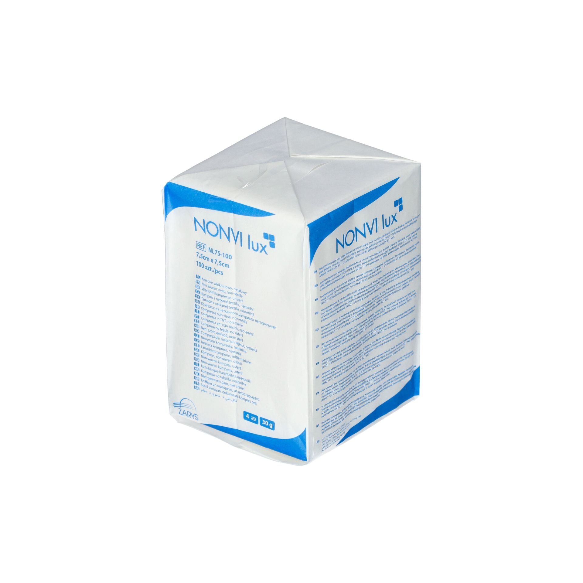 NONVI Lux - Kompres Włókninowy, Niejałowy, 30G, 4W, 7,5cm X 7,5cm X 100 Szt.