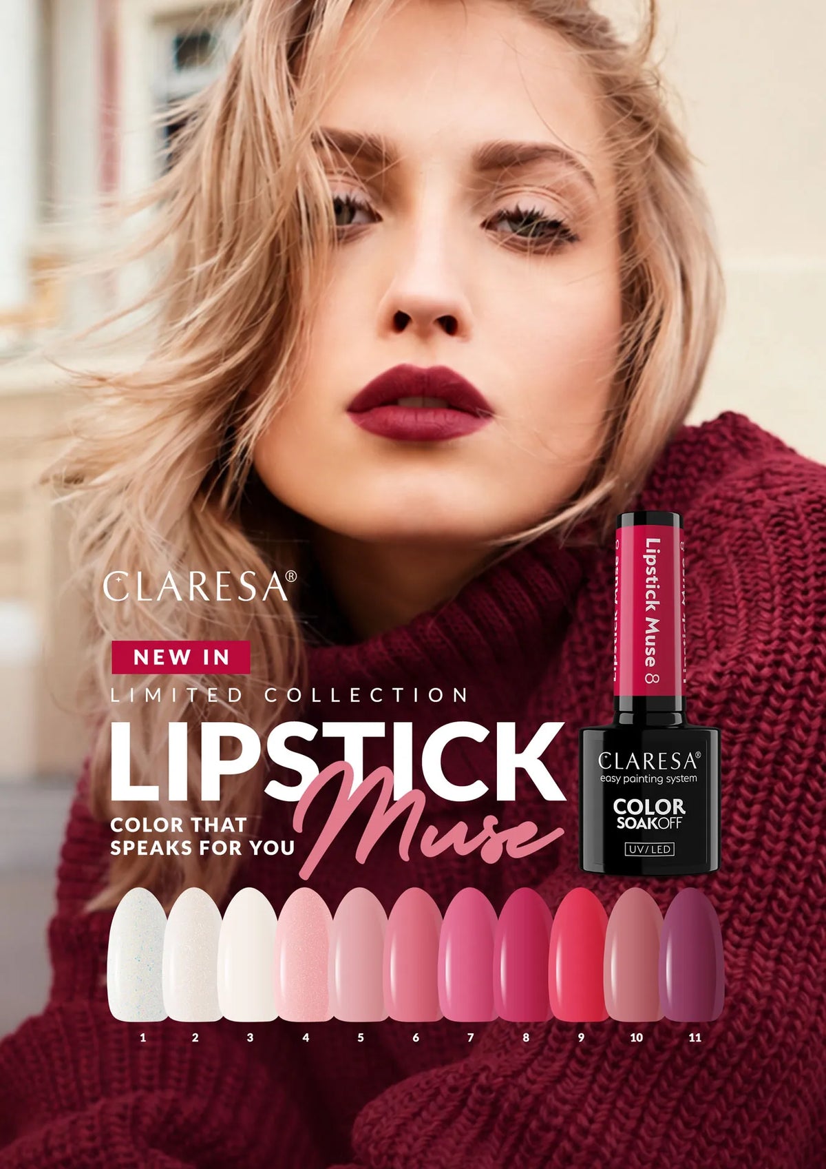 Claresa Lakier hybrydowy Lipstick Muse 4 Zgaszony róż z brokatem 5 g