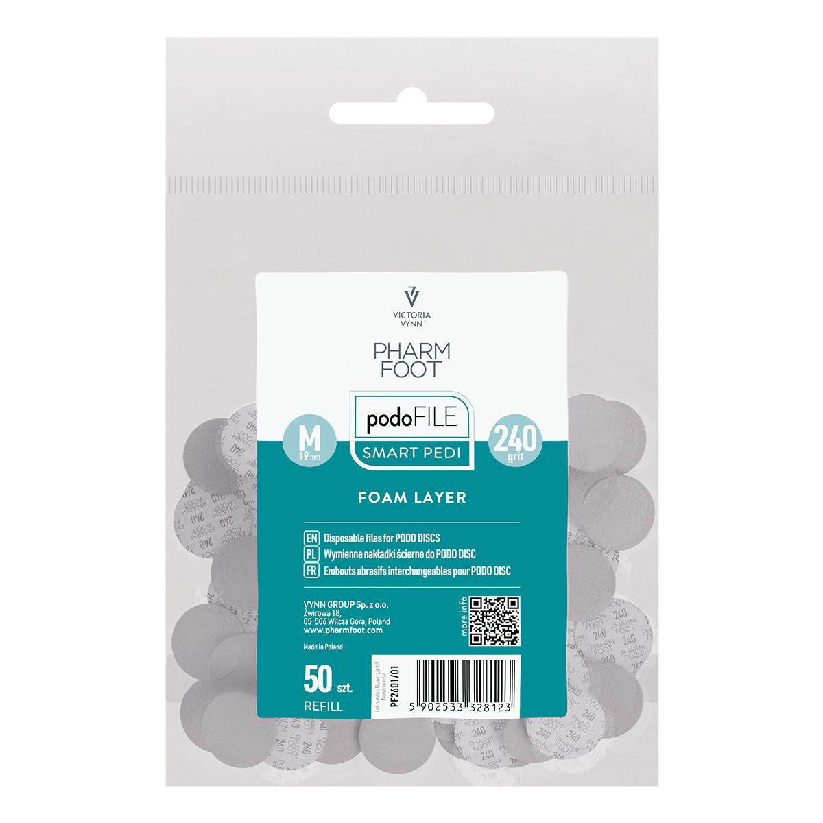 Pharm Foot Podo File Refill Foam Layer 240, M Wymienne Nakładki Ścierne Na Podo Disc 50 Szt. W Woreczku
