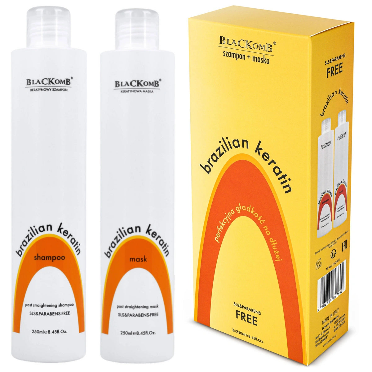Poniks Szampon + Odżywka Po Keratynowym Prostowaniu Włosów Nanoplastii BEZ SLS Zestaw Blackomb Brazilian Keratin 2x250ml