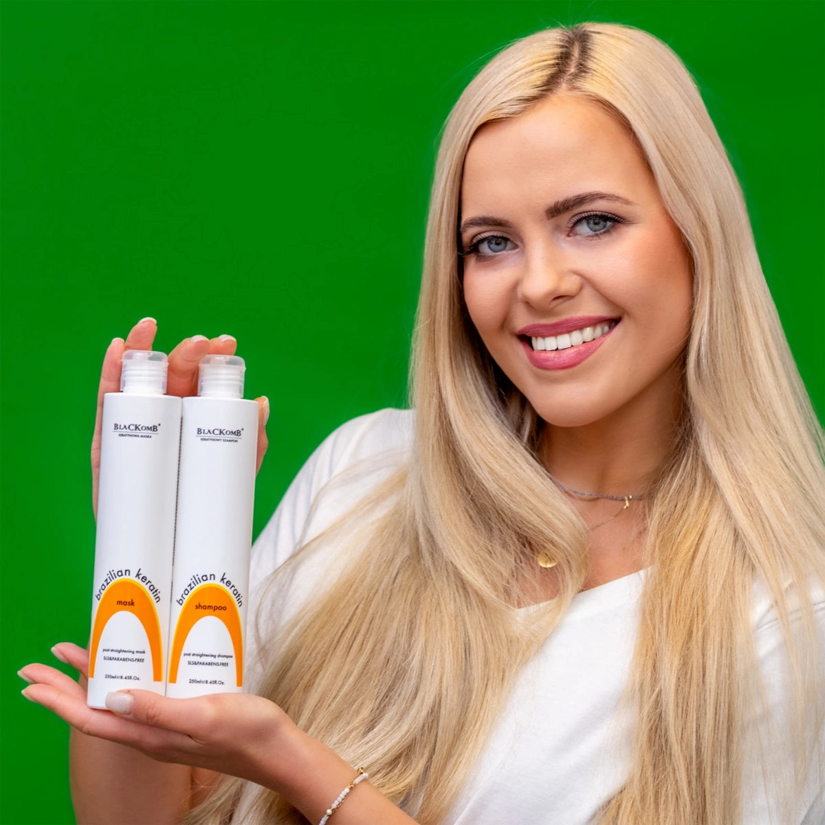 Poniks Szampon + Odżywka Po Keratynowym Prostowaniu Włosów Nanoplastii BEZ SLS Zestaw Blackomb Brazilian Keratin 2x250ml