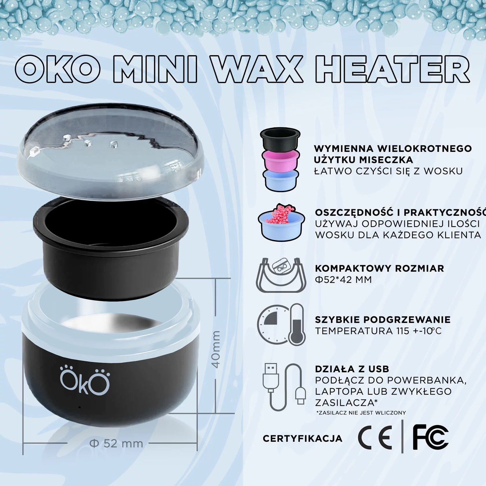 OKO Podgrzewacz Do Wosku OKO Mini Wax Heater, Czarny