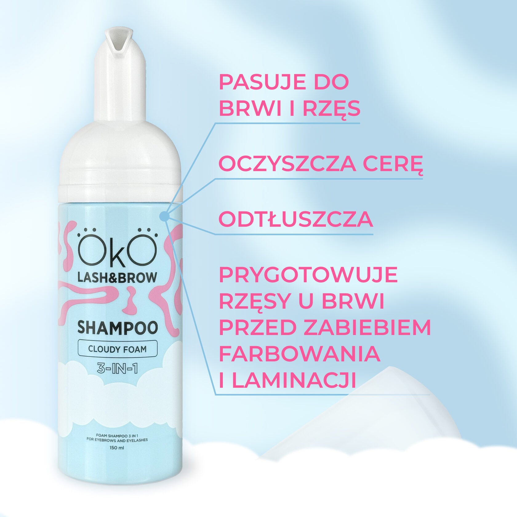 OKO Szampon W Piance 3W1 Cloudy Foam Do Brwi I Rzęs, 150 Ml