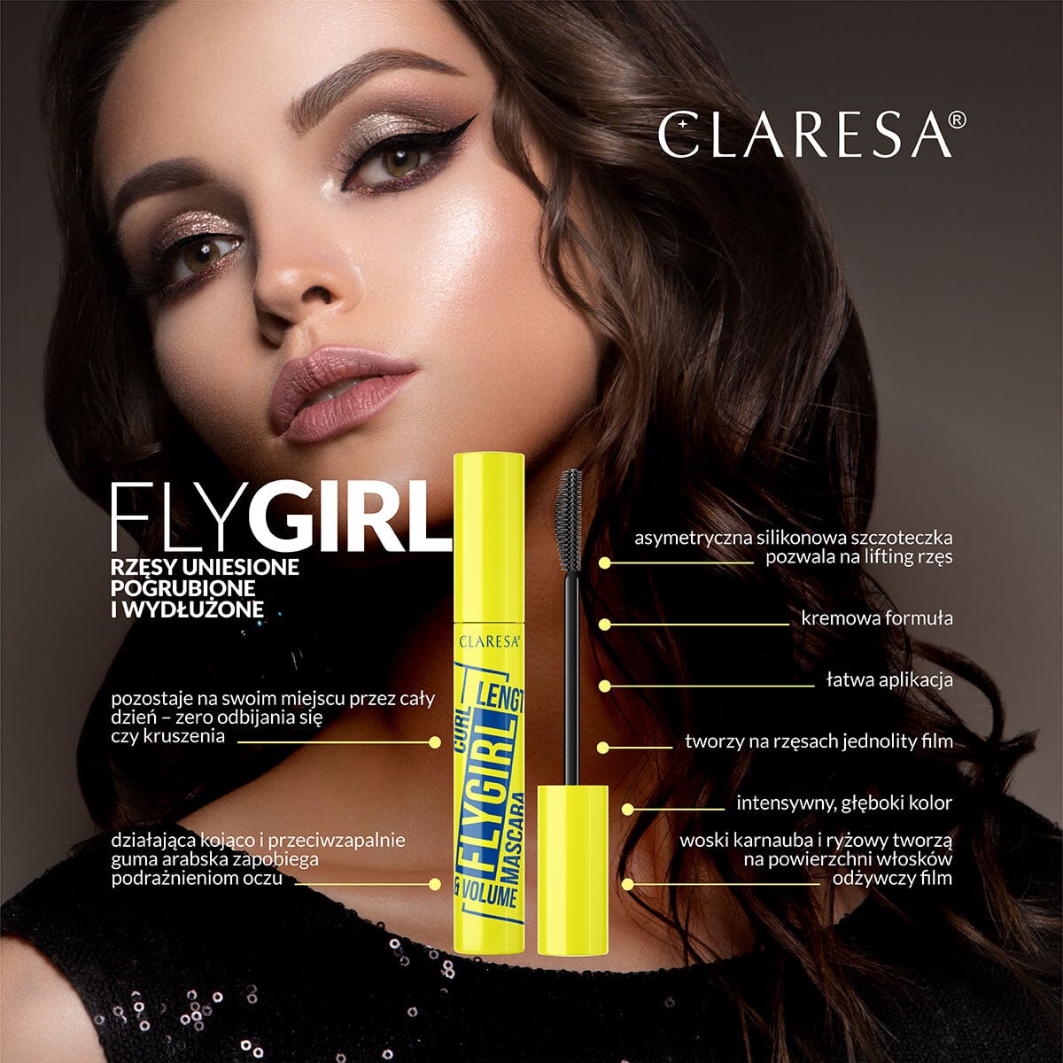 Claresa Flygirl Tusz Do Rzęs Podkręcająco-Wydłużający I Zwiększający Objętość 10 G
