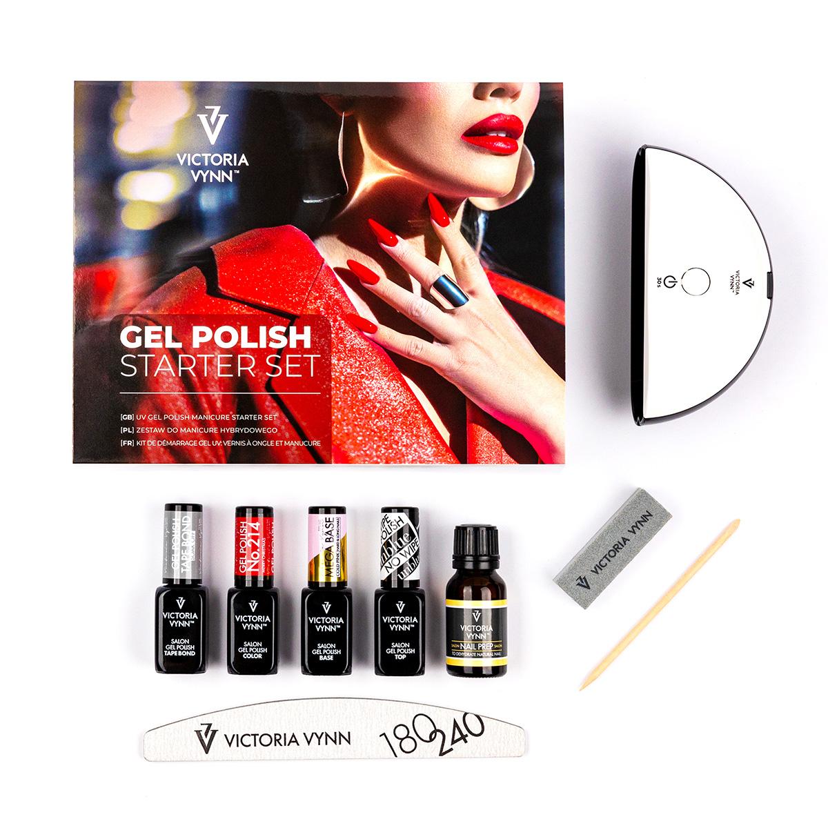 Victoria Vynn Gel Polish Starter Kit Zestaw Do Manicure Hybrydowego - Lakier, Baza, Top, Nail Prep, Tape Bond, Patyczek, Pilnik, Blok Polerski, Lampa