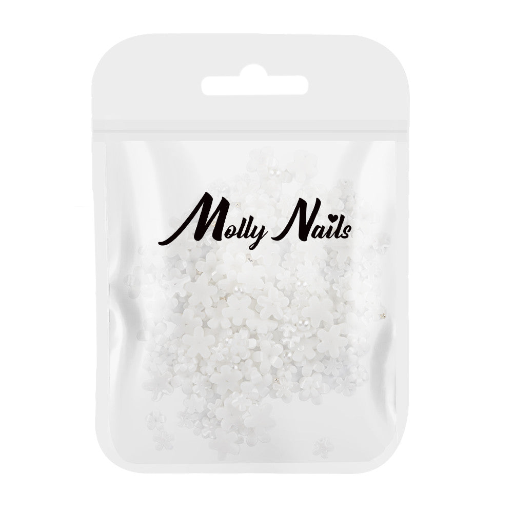 Molly Nails Ozdoby Do Paznokci Kwiatki Akrylowe + Kulki Białe 150 Sztuk