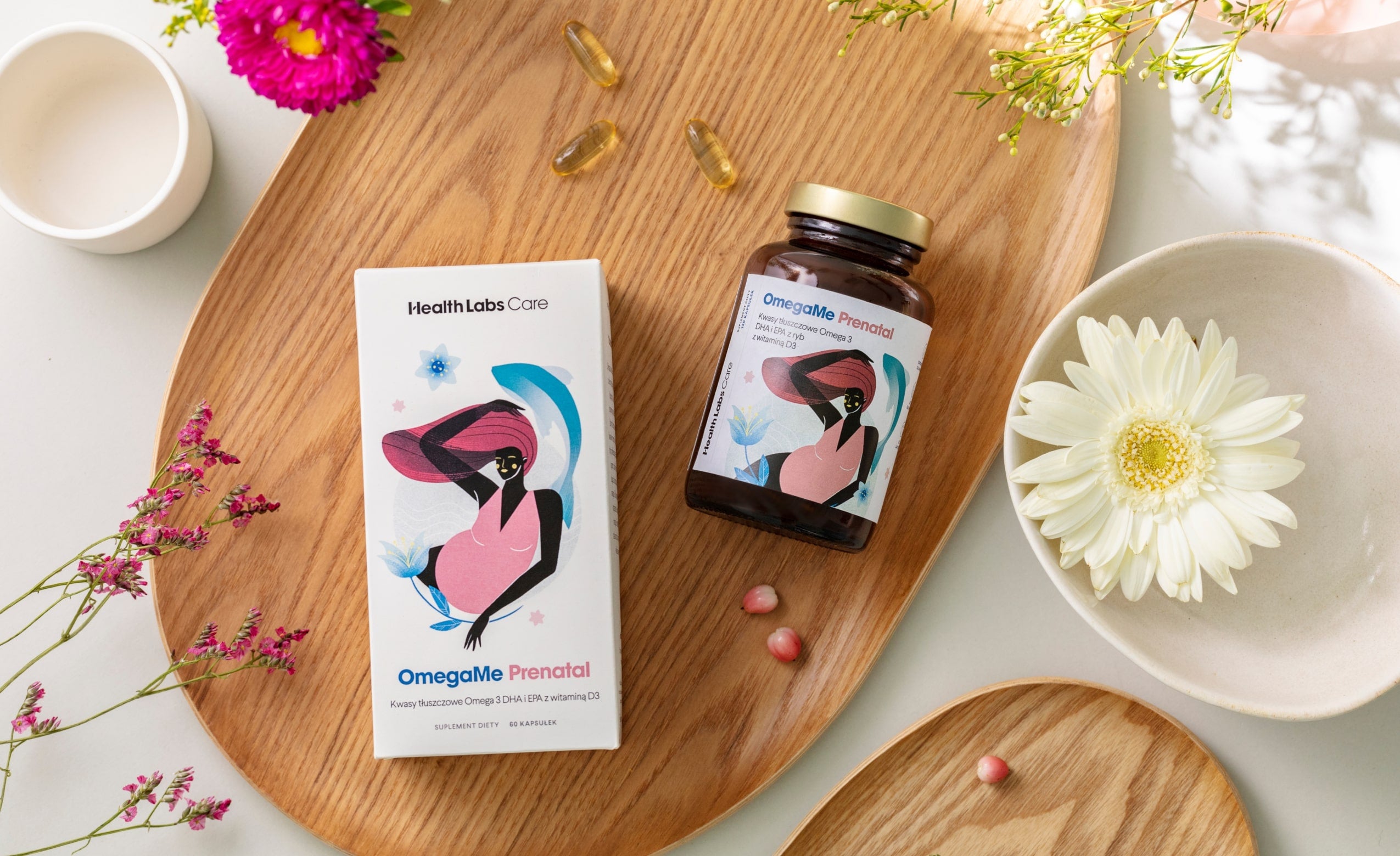 Health Labs Care OmegaMe Prenatal Kwasy Tłuszczowe Omega 3 DHA I EPA Z Ryb Z Witaminą D3 - Suplement Diety 60 Kapsułek