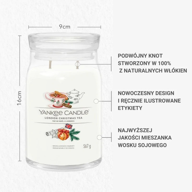 Yankee Candle Świeca Zapachowa Słoik Duży London Christmas Tea