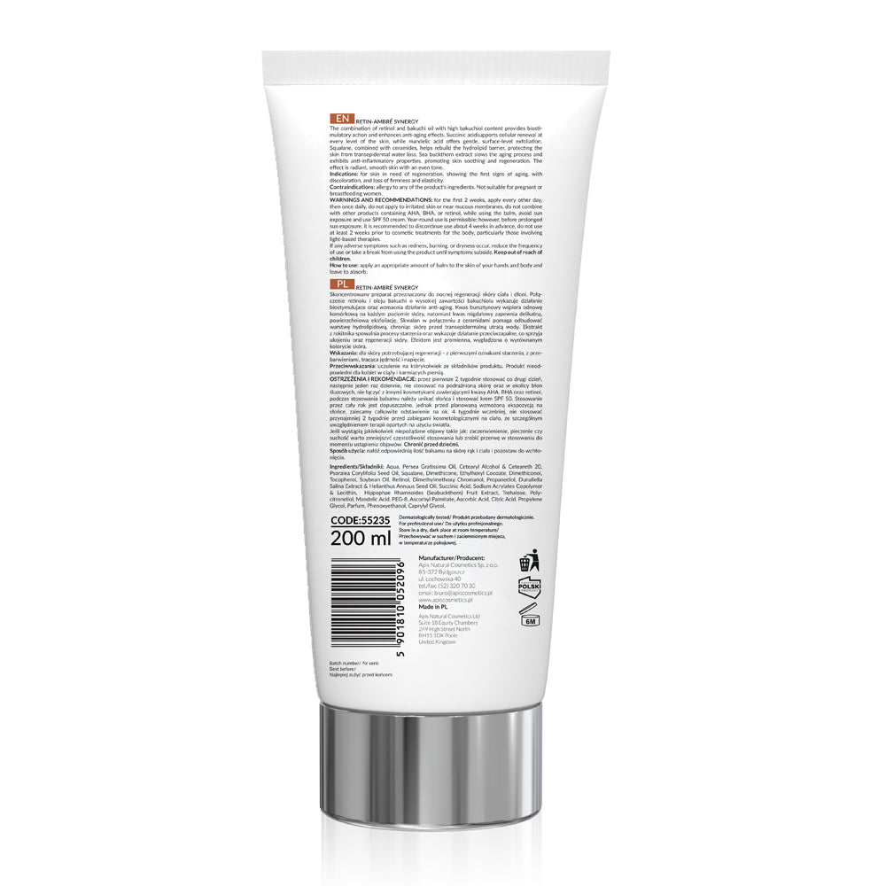 Apis Retin- Ambre Synergy Regenerujący Balsam Do Ciała I Rąk Z Retinolem I Kwasem Bursztynowym Na Noc /200 Ml