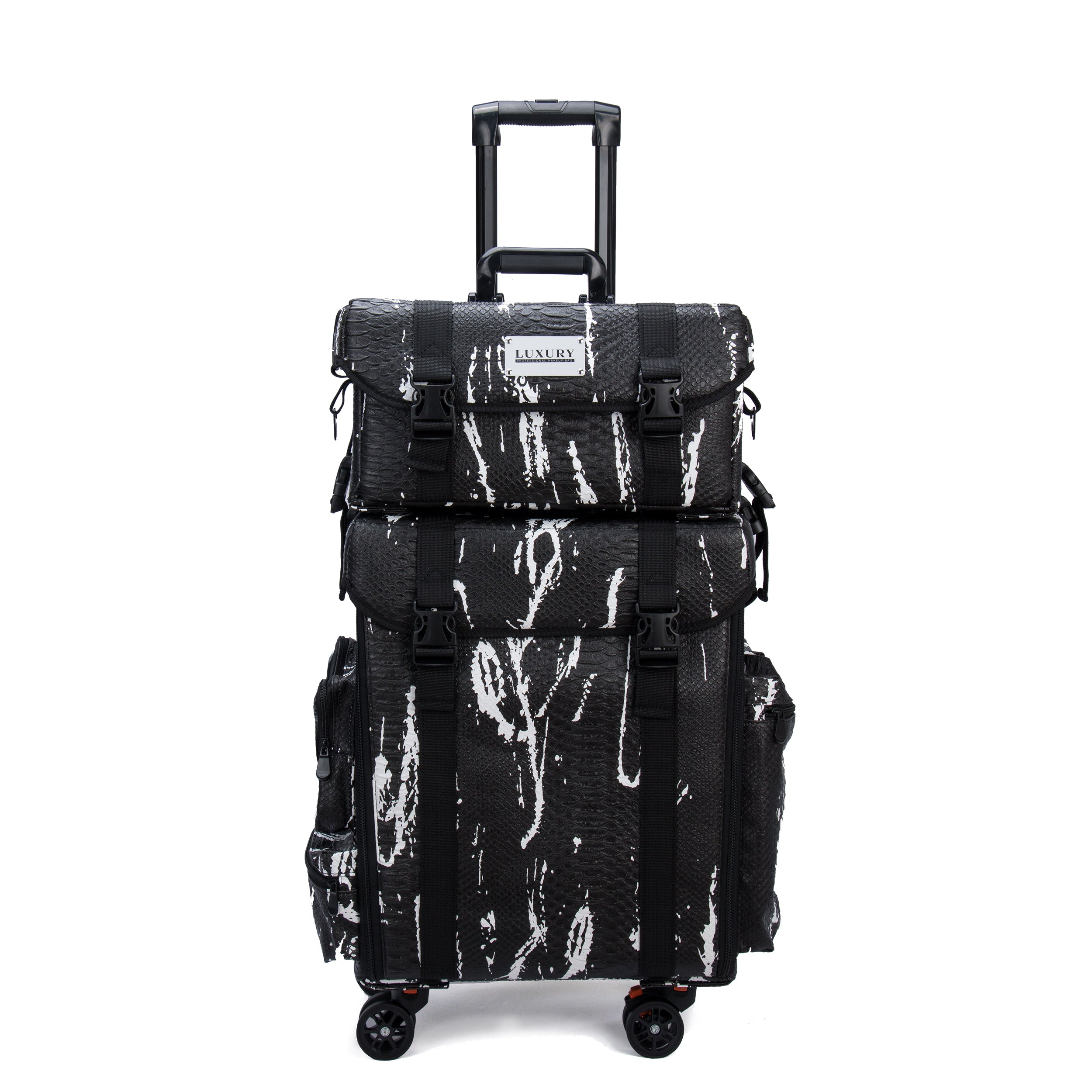 Luxury Makeup Bag Kufer Kosmetyczny Duży - Walizka Wizażysty Luxury 2w1 Black And White Snake
