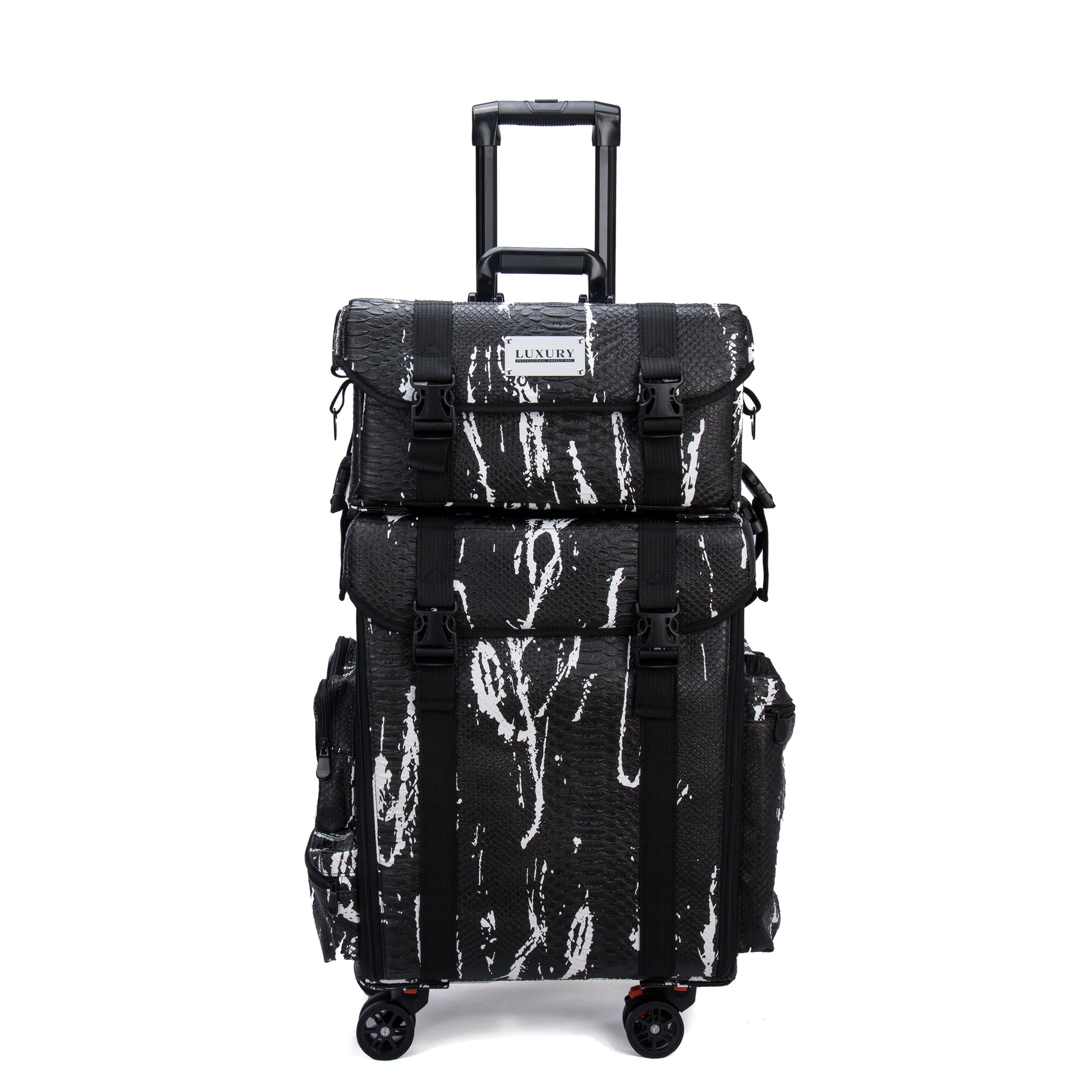 Luxury Makeup Bag Kufer Kosmetyczny Duży - Walizka Wizażysty Luxury 2w1 Black And White Snake