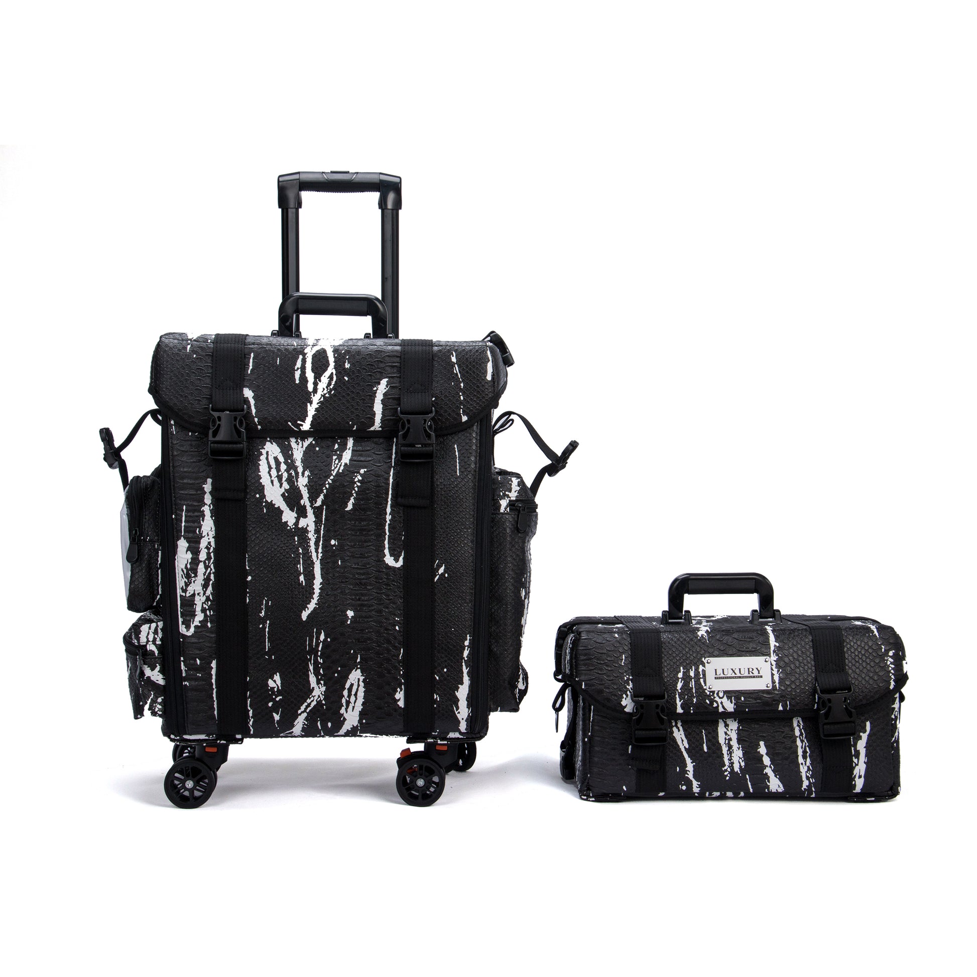 Luxury Makeup Bag Kufer Kosmetyczny Duży - Walizka Wizażysty Luxury 2w1 Black And White Snake