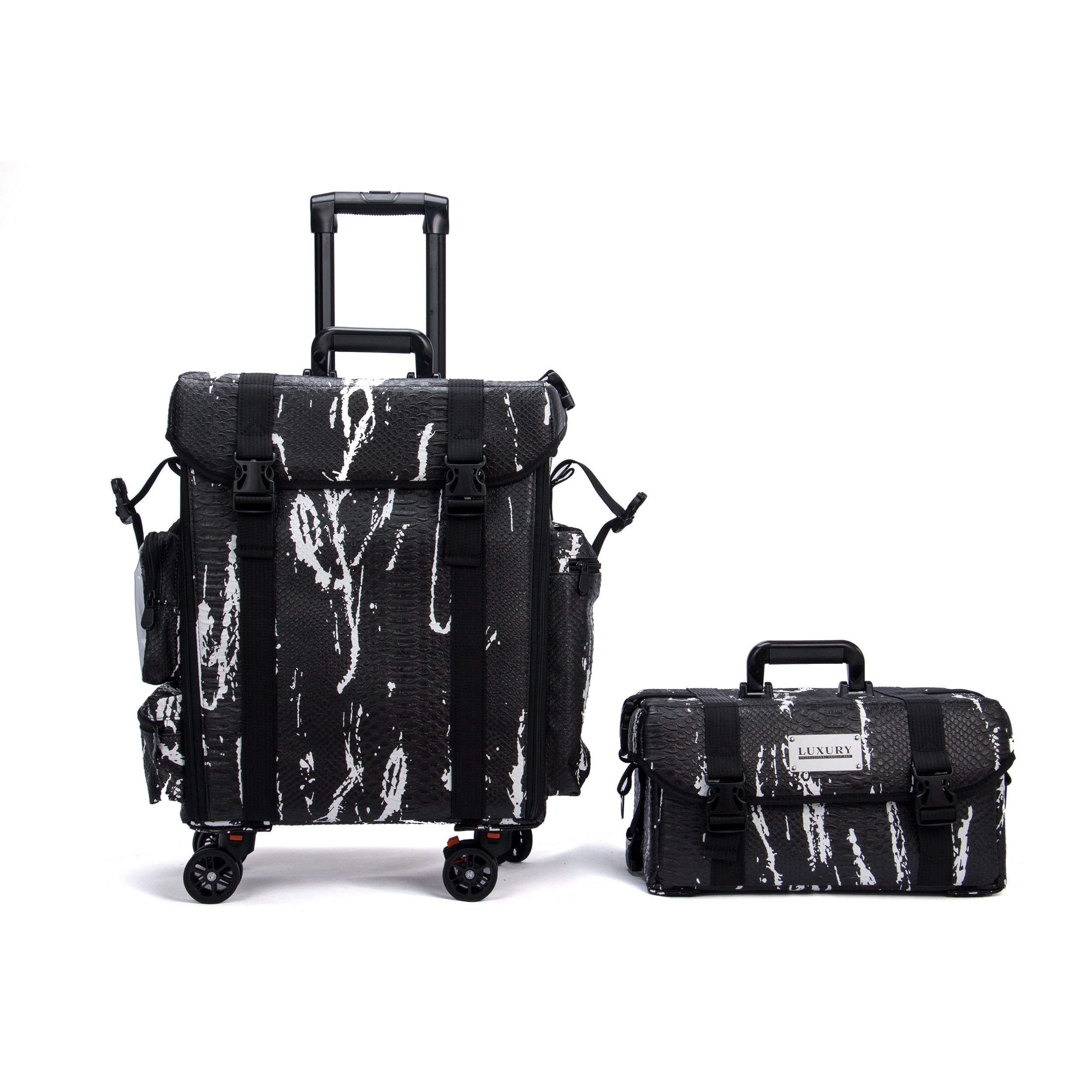 Luxury Makeup Bag Kufer Kosmetyczny Duży - Walizka Wizażysty Luxury 2w1 Black And White Snake