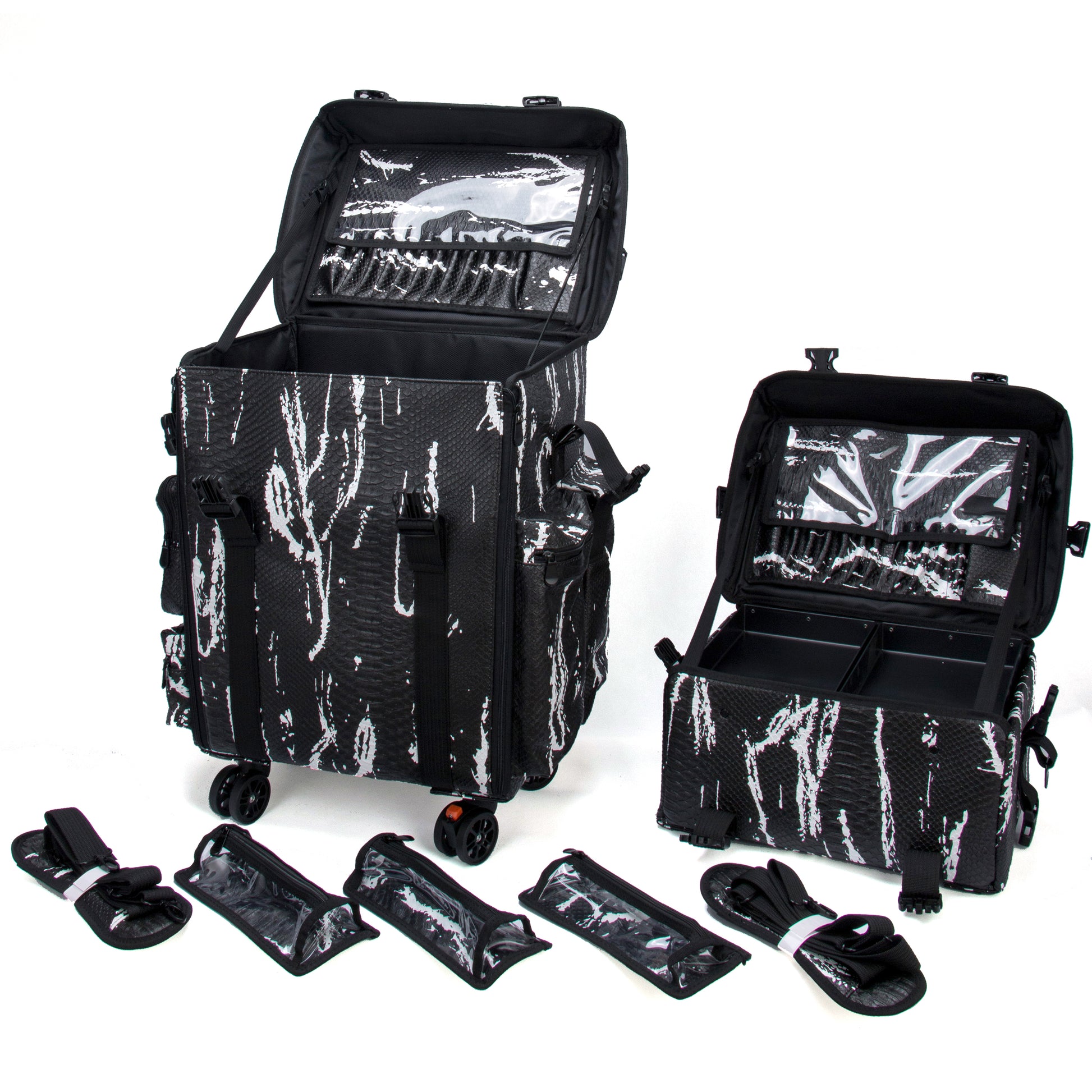 Luxury Makeup Bag Kufer Kosmetyczny Duży - Walizka Wizażysty Luxury 2w1 Black And White Snake