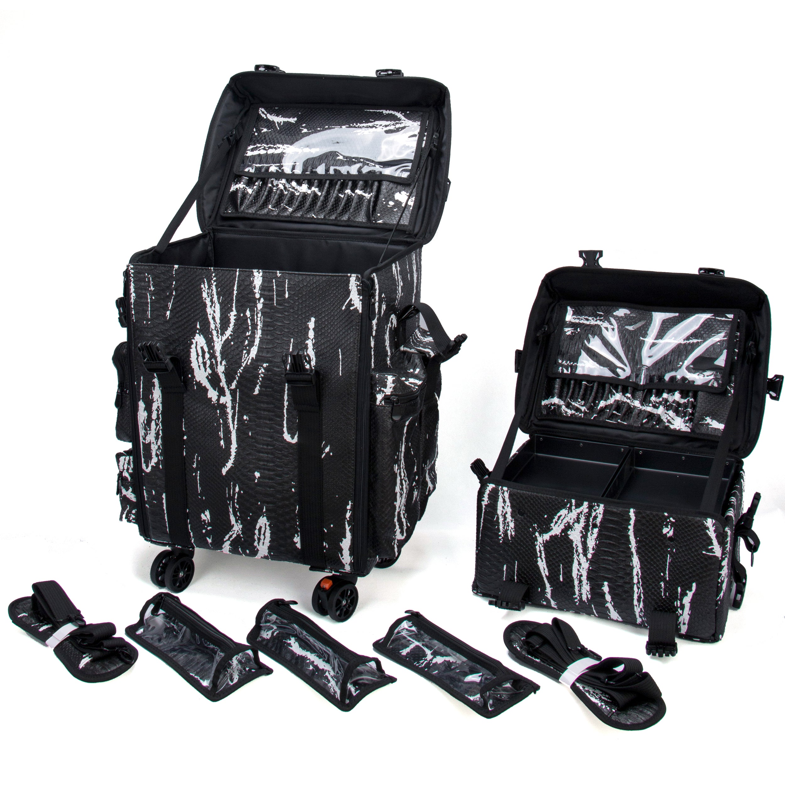 Luxury Makeup Bag Kufer Kosmetyczny Duży - Walizka Wizażysty Luxury 2w1 Black And White Snake
