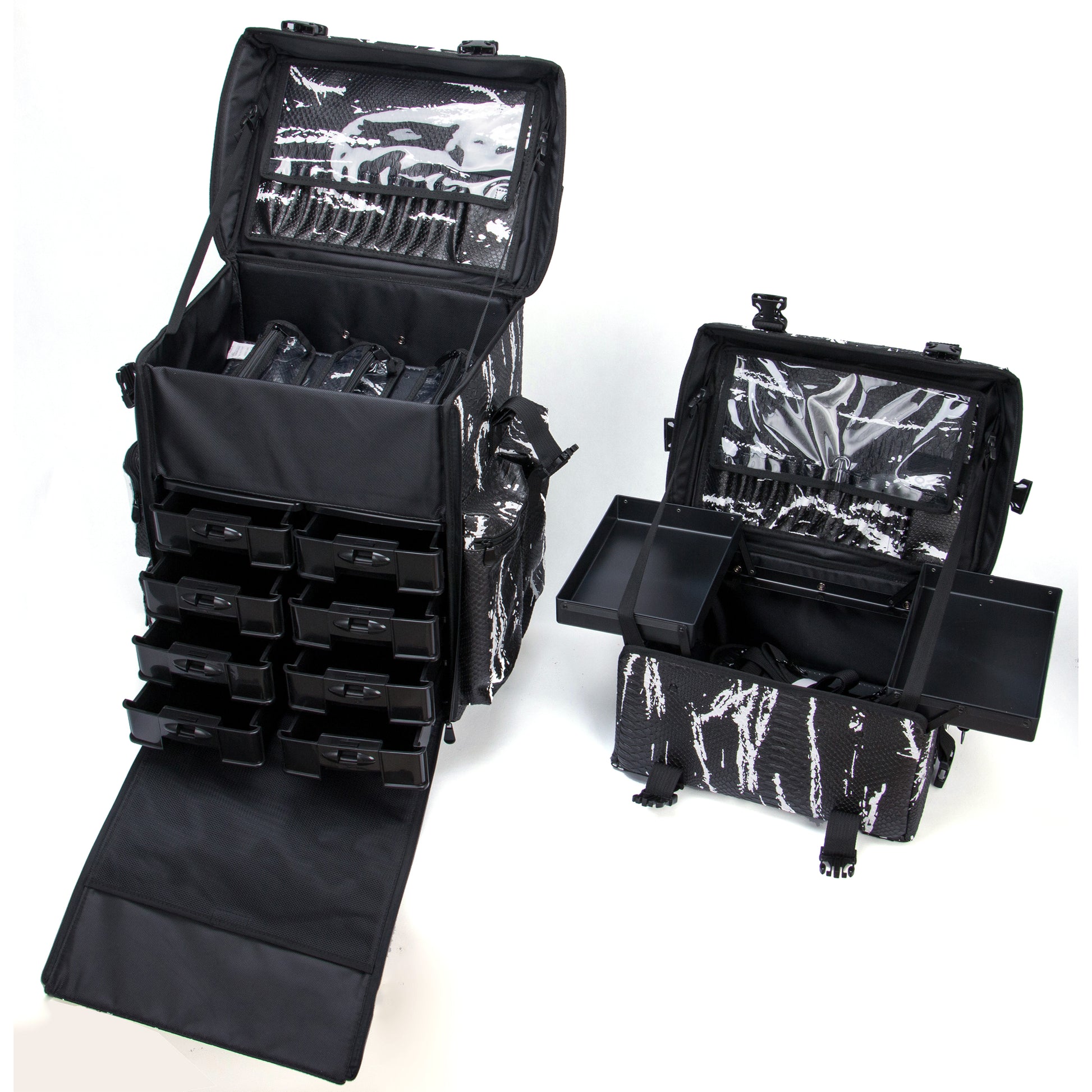 Luxury Makeup Bag Kufer Kosmetyczny Duży - Walizka Wizażysty Luxury 2w1 Black And White Snake