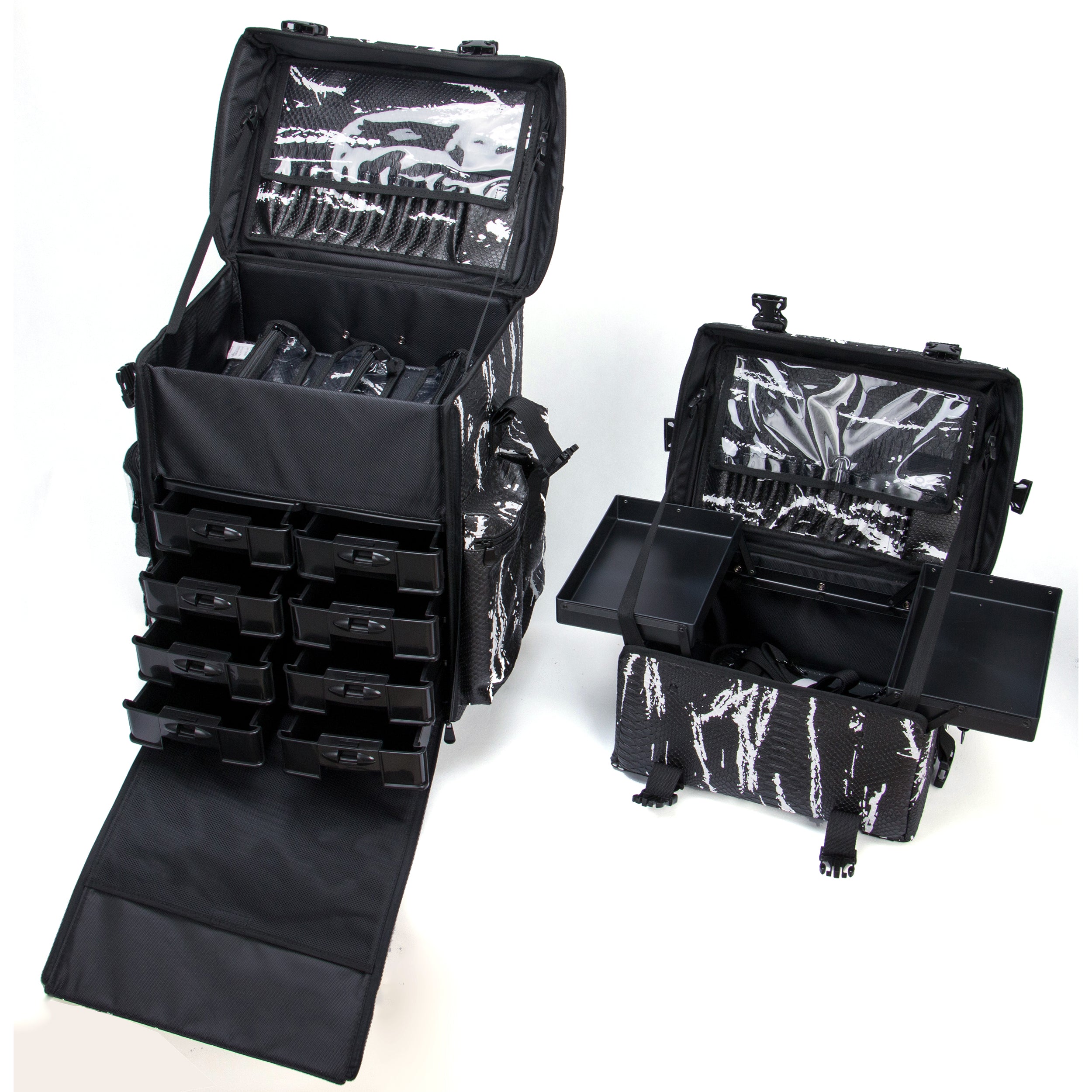 Luxury Makeup Bag Kufer Kosmetyczny Duży - Walizka Wizażysty Luxury 2w1 Black And White Snake