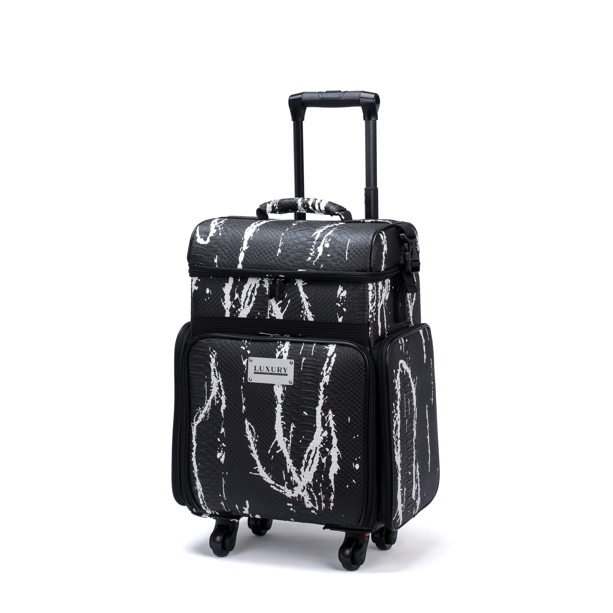 Luxury Makeup Bag Kufer Kosmetyczny - Walizka Wizażysty Średnia Luxury Black And White Snake