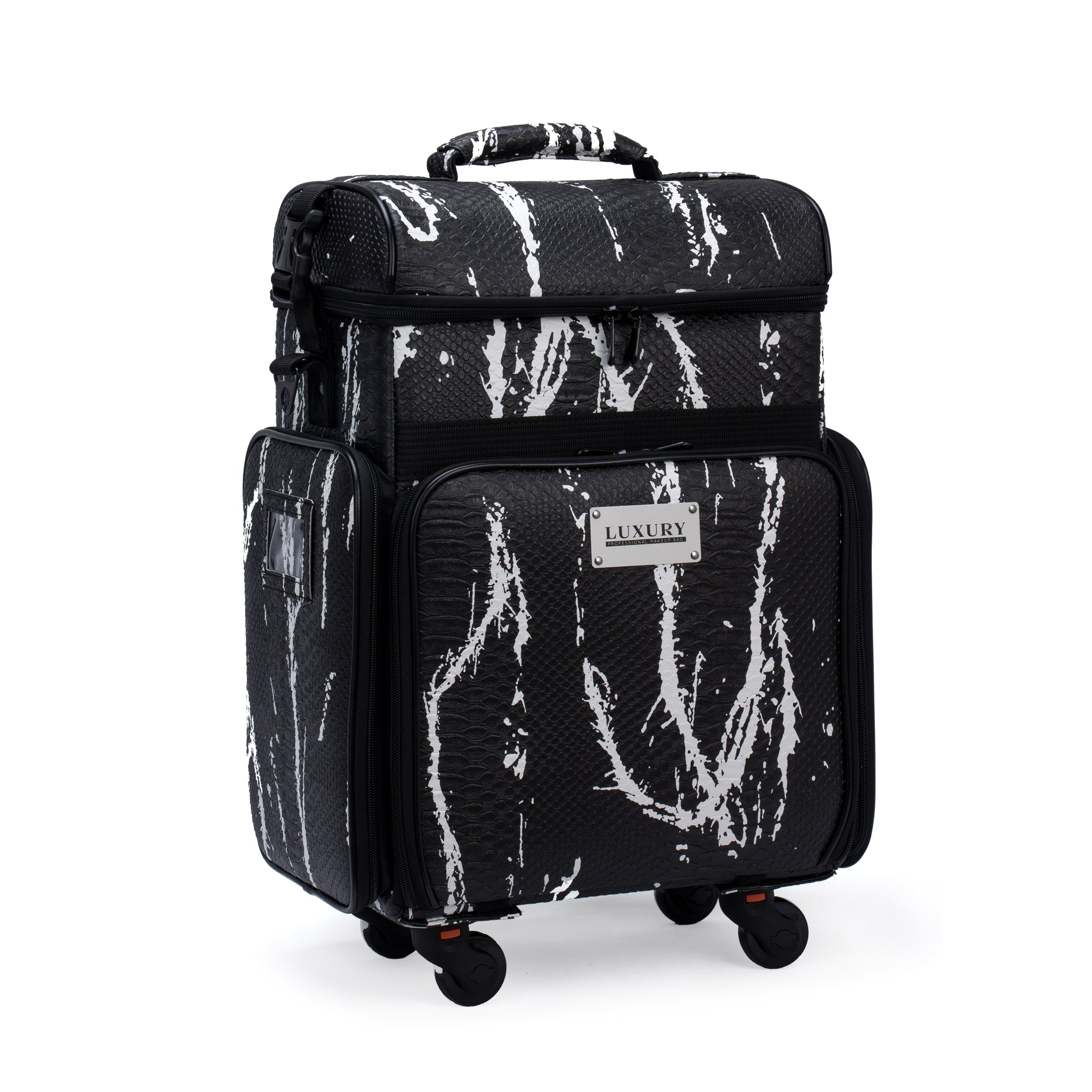 Luxury Makeup Bag Kufer Kosmetyczny - Walizka Wizażysty Średnia Luxury Black And White Snake