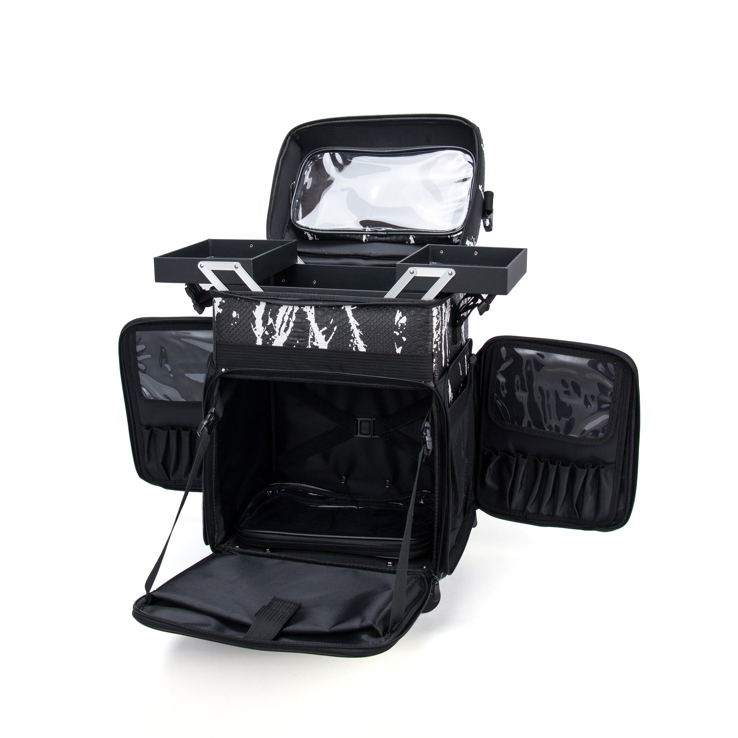 Luxury Makeup Bag Kufer Kosmetyczny - Walizka Wizażysty Średnia Luxury Black And White Snake
