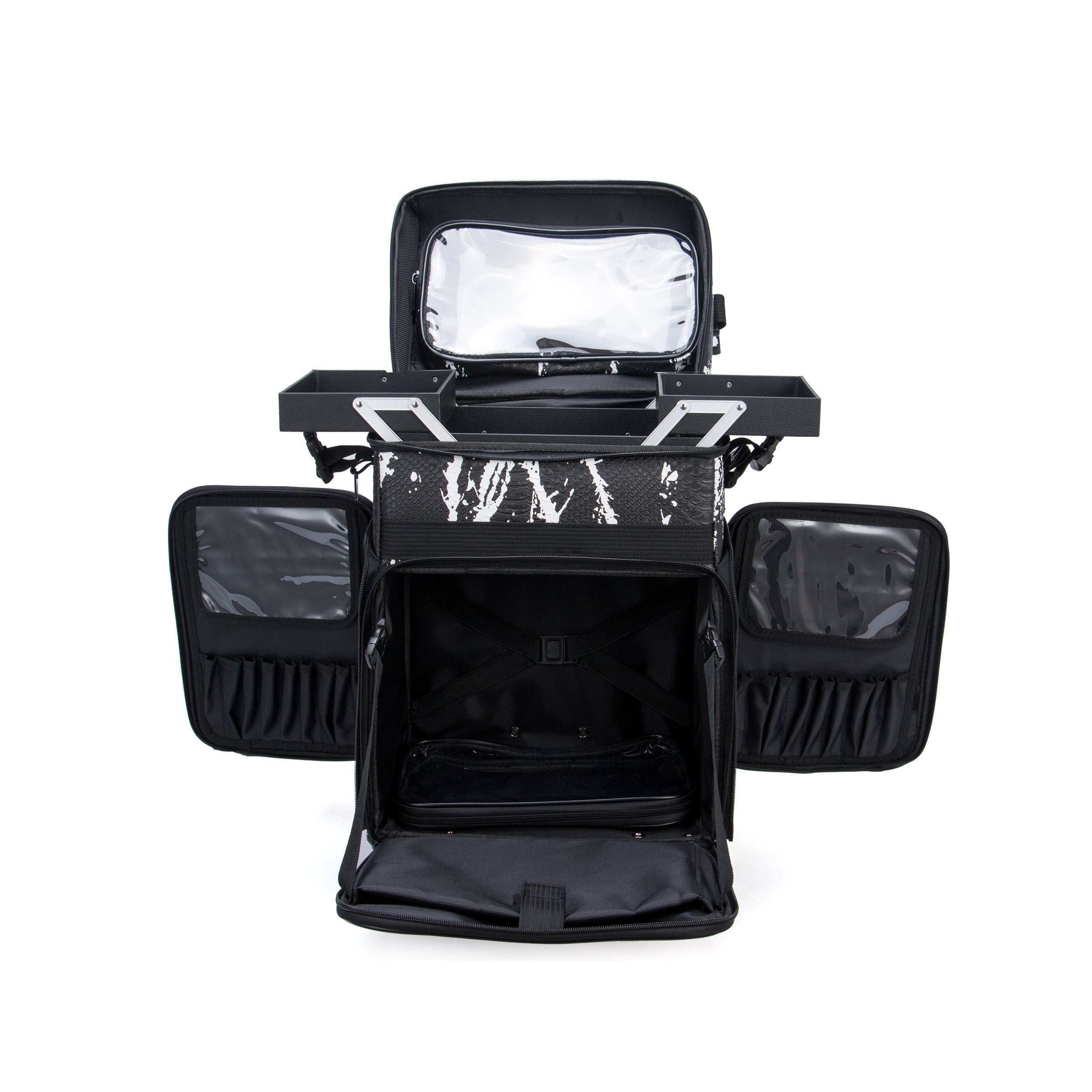 Luxury Makeup Bag Kufer Kosmetyczny - Walizka Wizażysty Średnia Luxury Black And White Snake