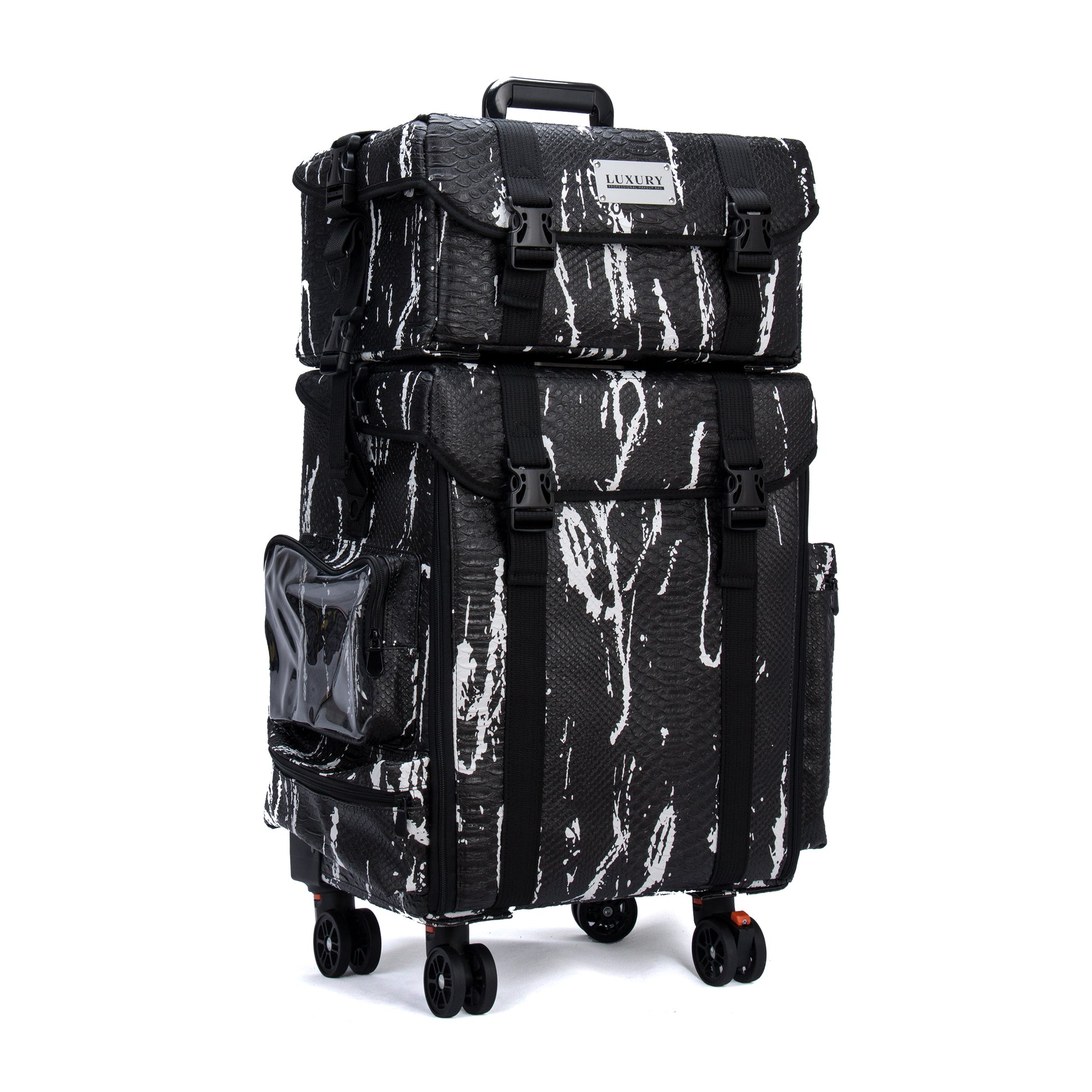 Luxury Makeup Bag Kufer Kosmetyczny Duży - Walizka Wizażysty Luxury 2w1 Black And White Snake