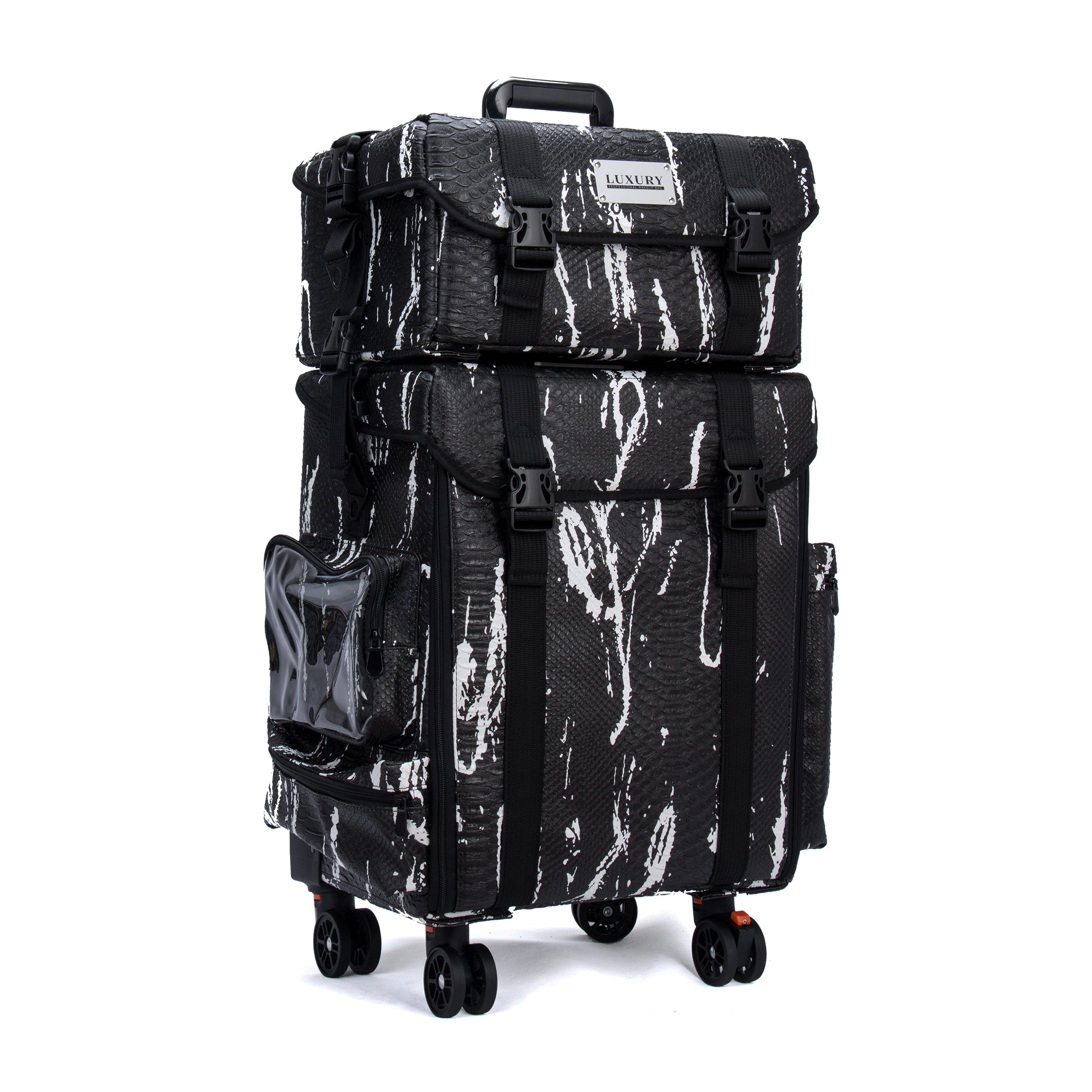 Luxury Makeup Bag Kufer Kosmetyczny Duży - Walizka Wizażysty Luxury 2w1 Black And White Snake