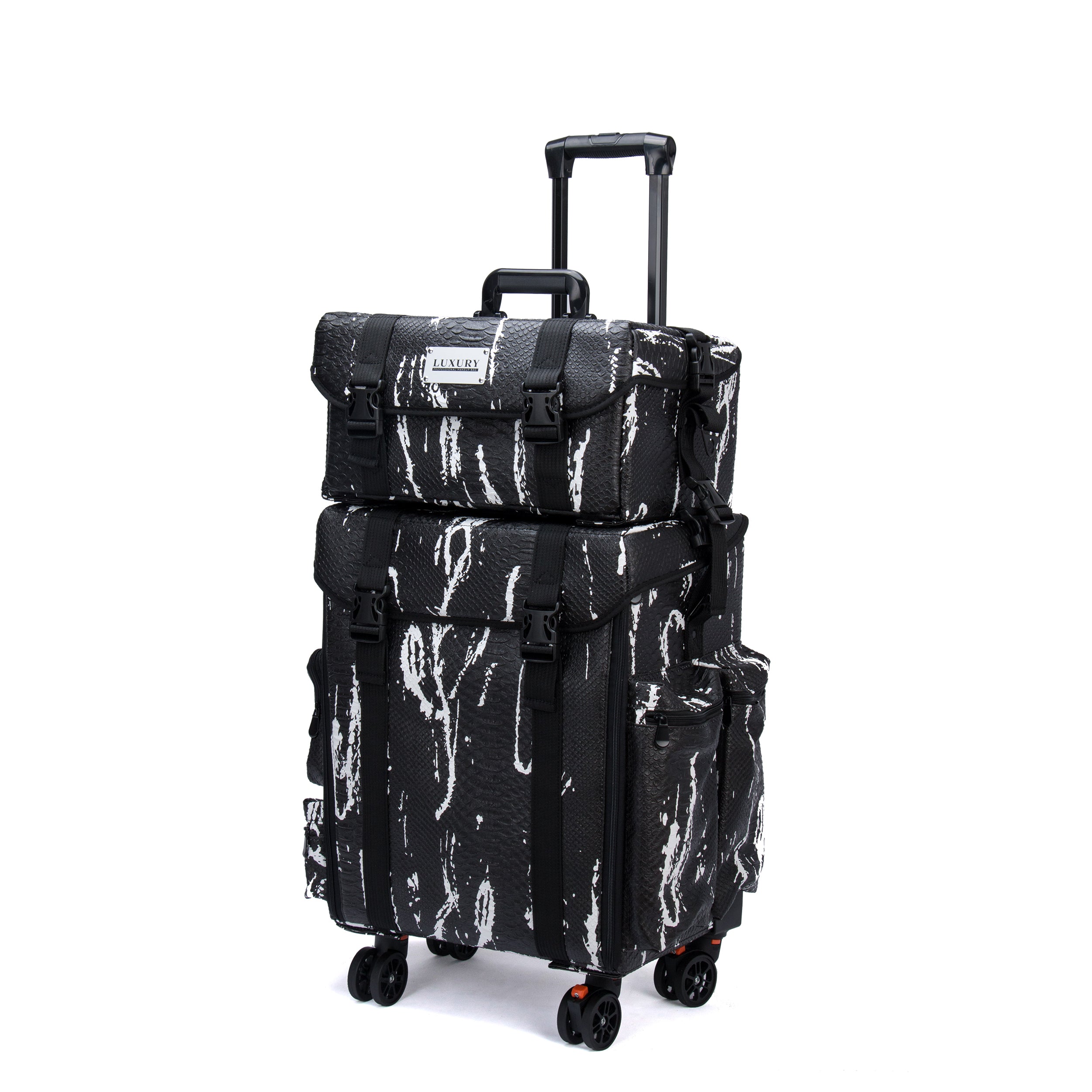 Luxury Makeup Bag Kufer Kosmetyczny Duży - Walizka Wizażysty Luxury 2w1 Black And White Snake