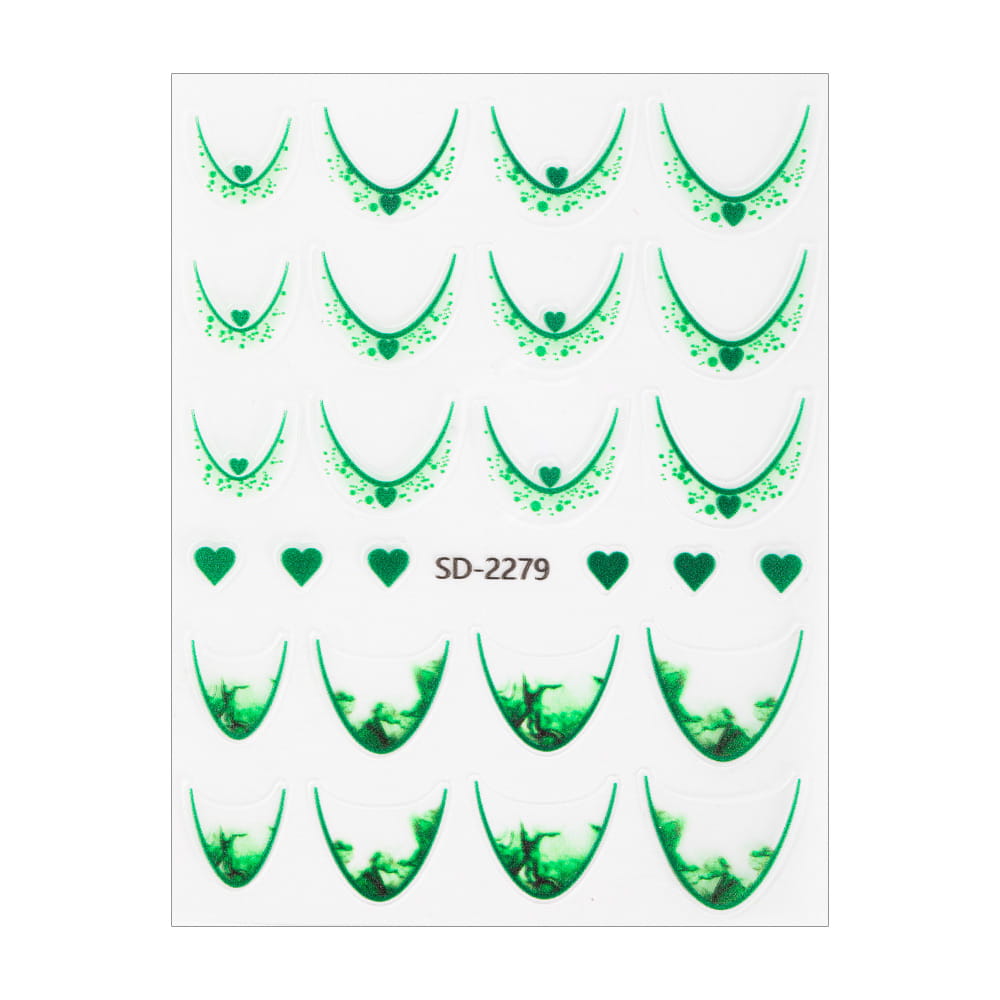 Naklejki Samoprzylepne Na Paznokcie 5D/ French/ Francuska Linia Uśmiechu 20szt Green SD-2279