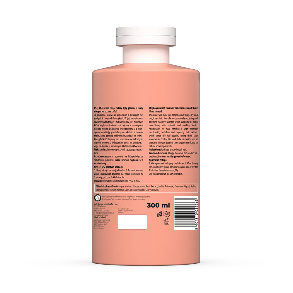 Apis PICK'N'MIX Wygładzająca Malinowa Płukanka Octowa Do Włosów / 300 Ml