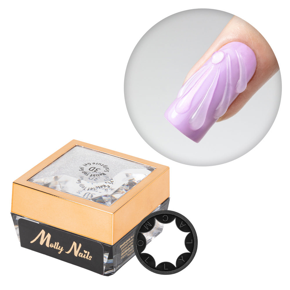Molly Nails 3D Relief Top Gel Sculpture Top Do Zdobień/ Efektów 3D HEMA/Di-HEMA Free 5 Gram + Safety Ring