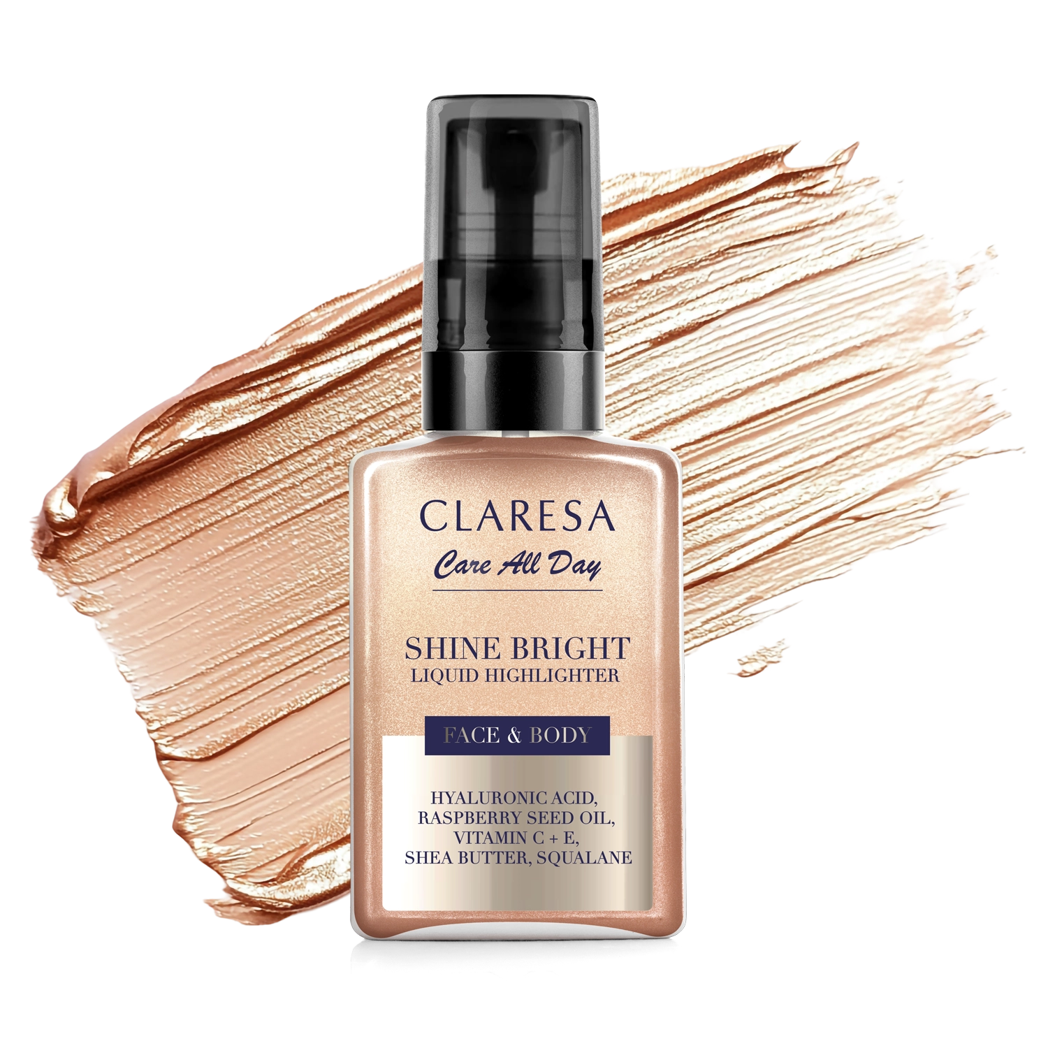 Claresa Care All Day Shine Bright Face & Body Liquid Highlighter Rozświetlacz W Płynie Do Twarzy I Ciała 50 Ml