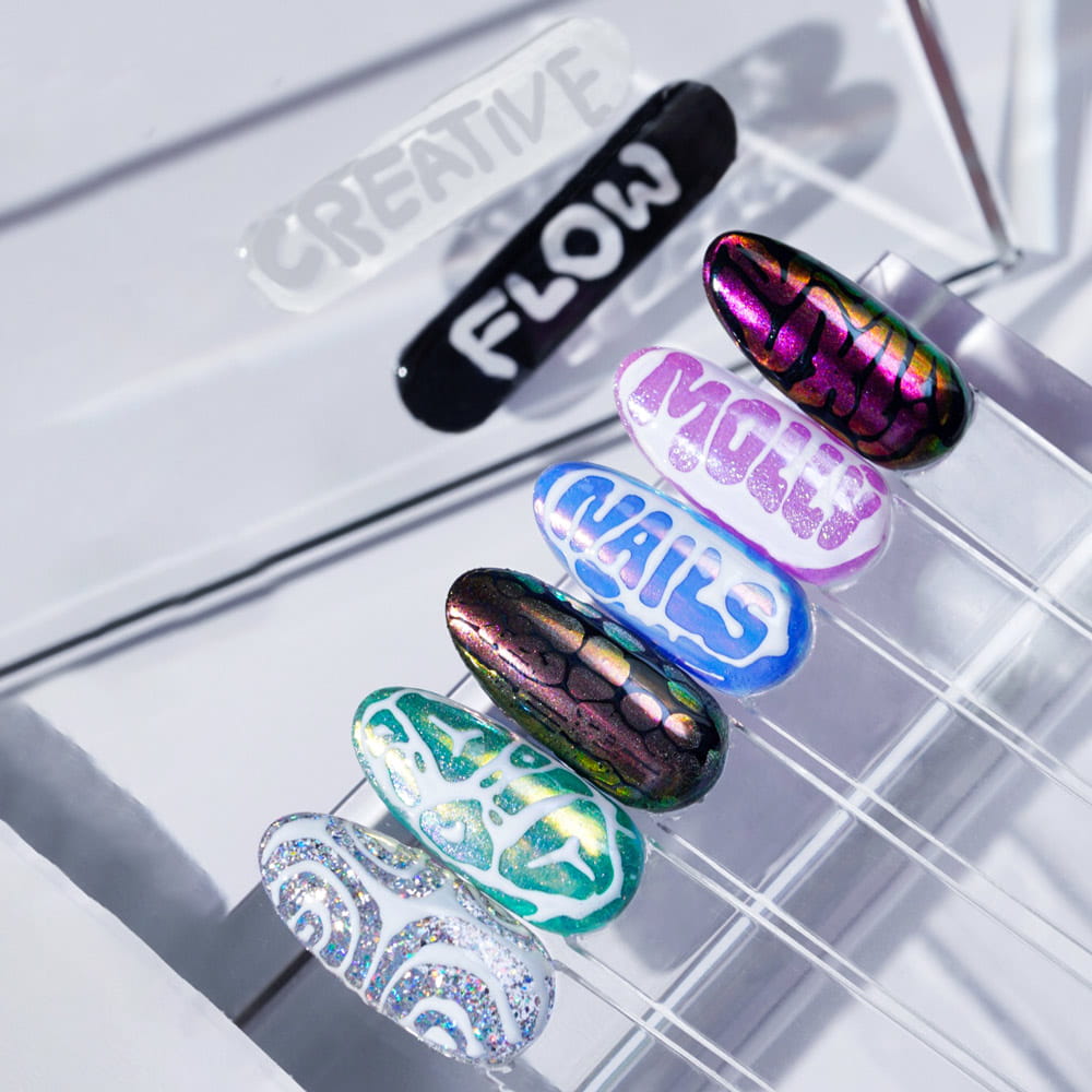 Molly Nails Creative Flow Color Gel - Kreatywny Nailart Żel Do Efektu Topniejących, Miękkich Wzorów White Hema/Di-Hema Free 5 G
