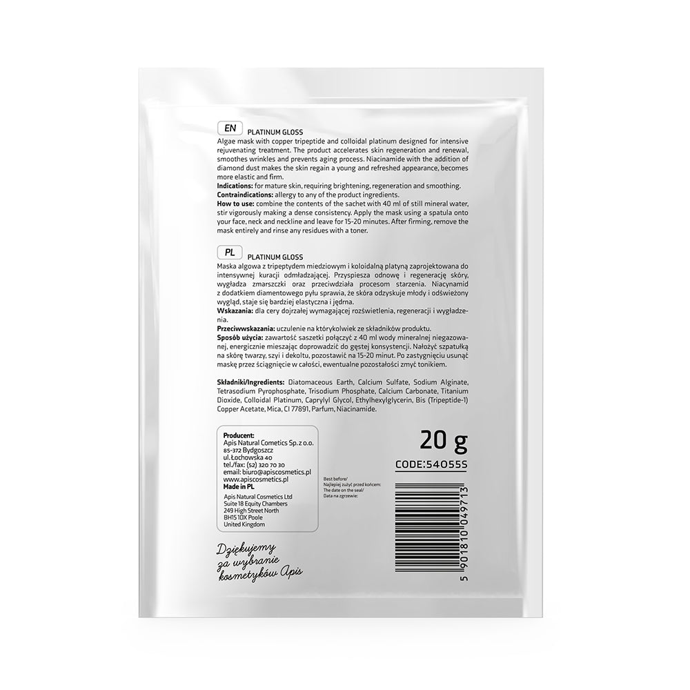 Apis Platinum Gloss Platynowa Maska Algowa Z Tripeptydem Miedziowym I Niacynamidem / 20 G