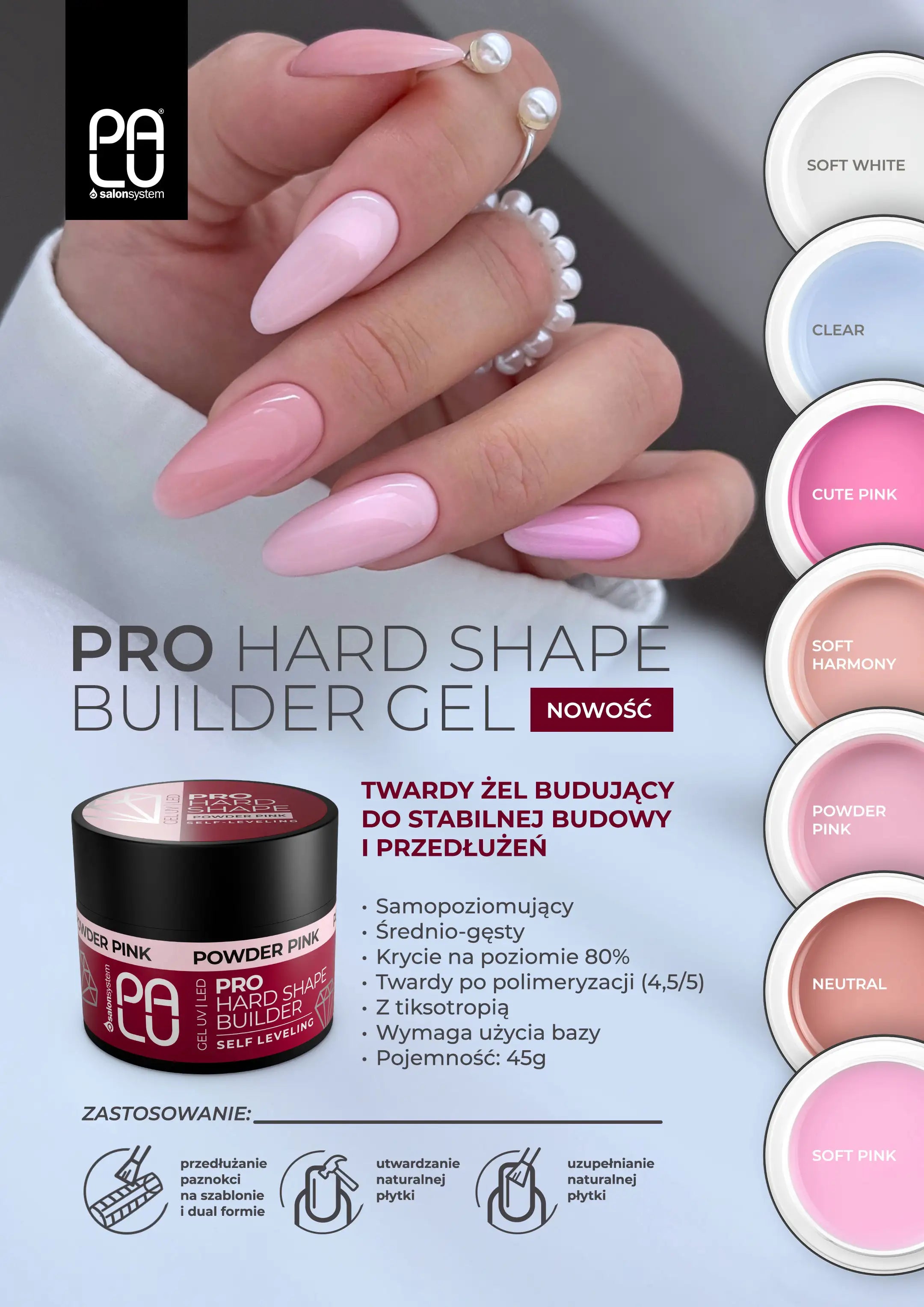Palu Żel Budujący Pro Hard Shape Builder Gel Powder Pink 45g