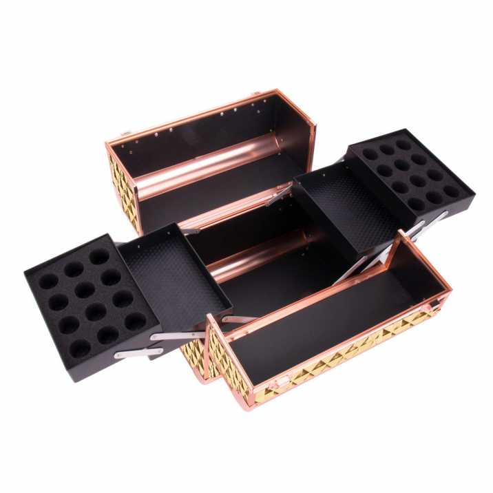 Kuferek Kosmetyczny L Fryzjerski Na Lampę Diamond 3D Golden Okucia Rose Gold