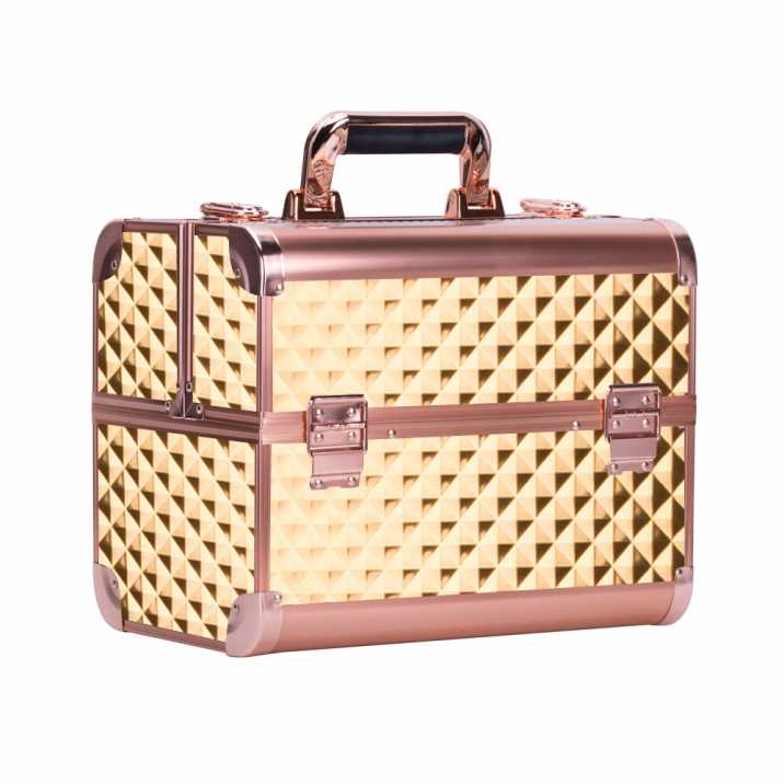 Kuferek Kosmetyczny L Fryzjerski Na Lampę Diamond 3D Golden Okucia Rose Gold