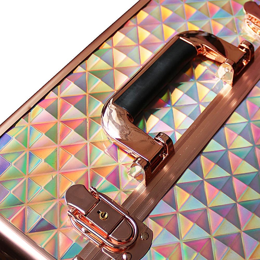 Kuferek Kosmetyczny XXL Na Lampę i Frezarkę Dwuczęściowy z Kratką K106-6H Okucia Rose Golden