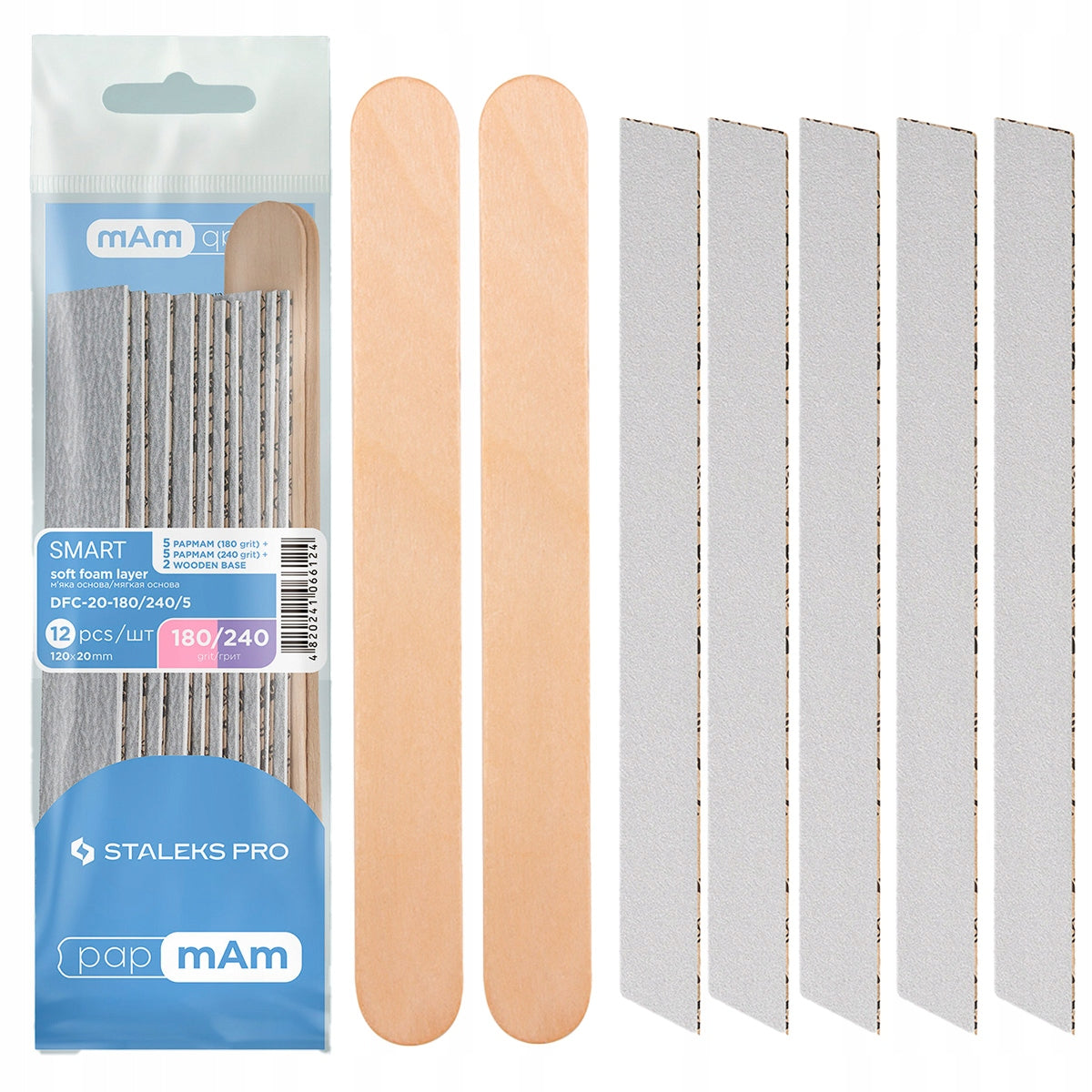 Staleks Nakładki "Papmam"  (Na Miękkiej Bazie) 180 Grit  (5 Szt.),  240 Grit (5 Szt.) I Baza Drewniana (2 Szt.) SMART 20