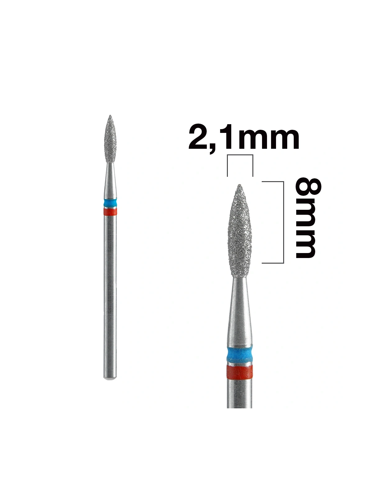 Staleks Frez Diamentowy DUO Płomyk Czerwono-Niebieski EXPERT Średnica 2,1 Mm / Część Pracująca 8 Mm
